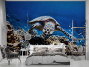 3D Sea World Coral Turtle Wall Mural Wallpaper SWW1656- Jess Art Decoration