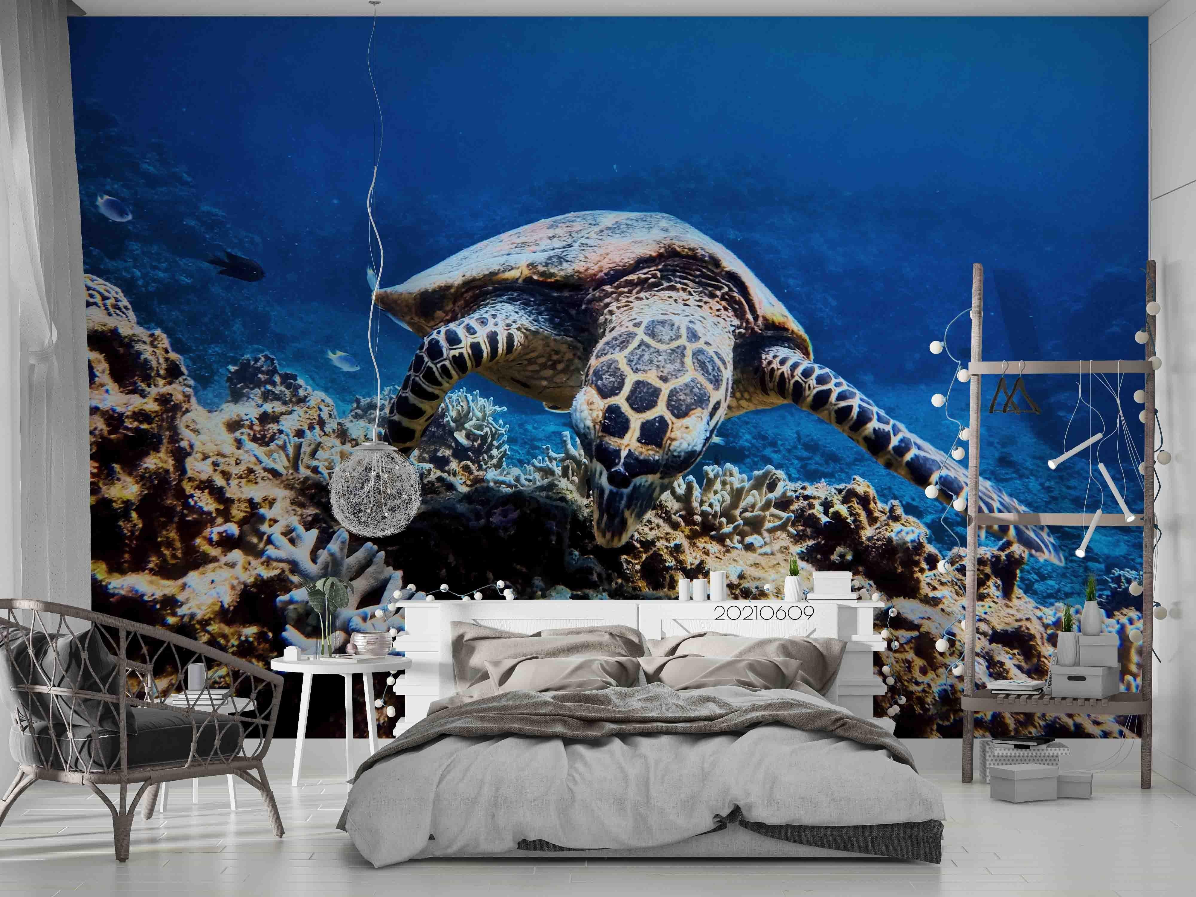 3D Sea World Coral Turtle Wall Mural Wallpaper SWW1656- Jess Art Decoration