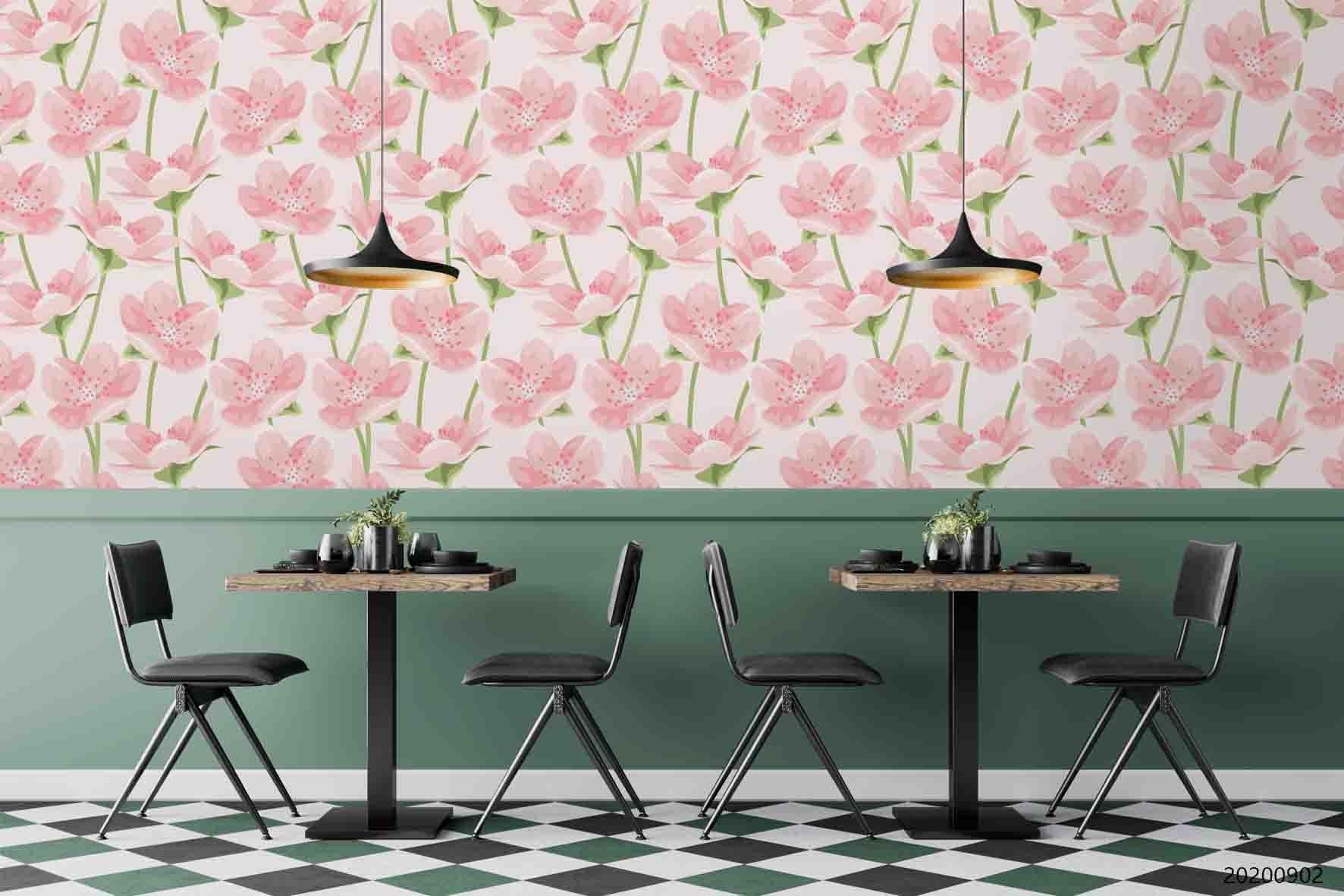 3D Hand Sketching Pink Floral Leaves Plant Wall Mural Wallpaper LXL 1267- Jess Art Decoration