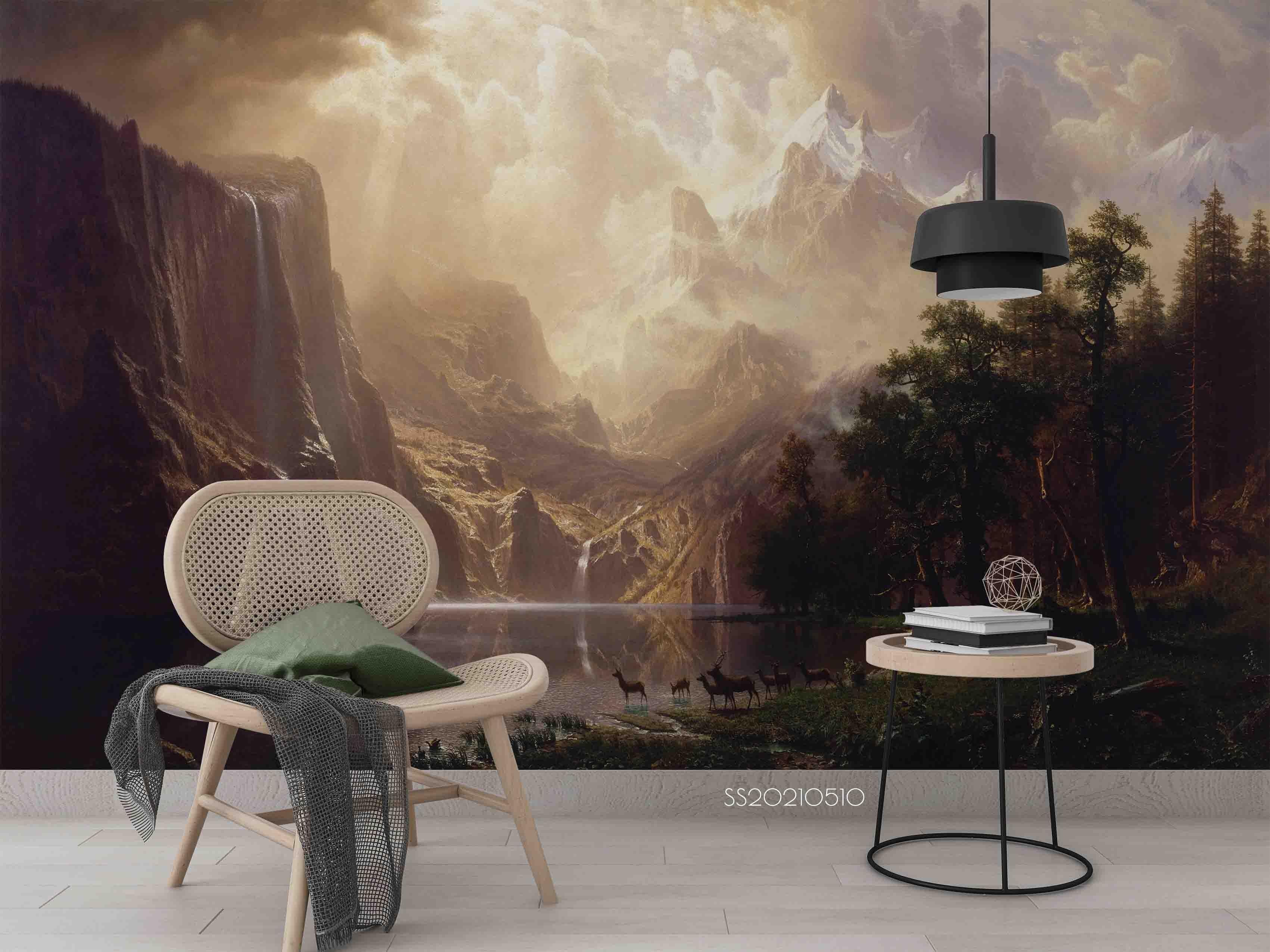 3D Nature Mountain Valley golden mountain valley landscape wall mural wallpaper for living room - view 4