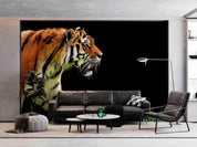 3D Golden Tiger Black Background Wall Mural Wallpaper GD 3099- Jess Art Decoration