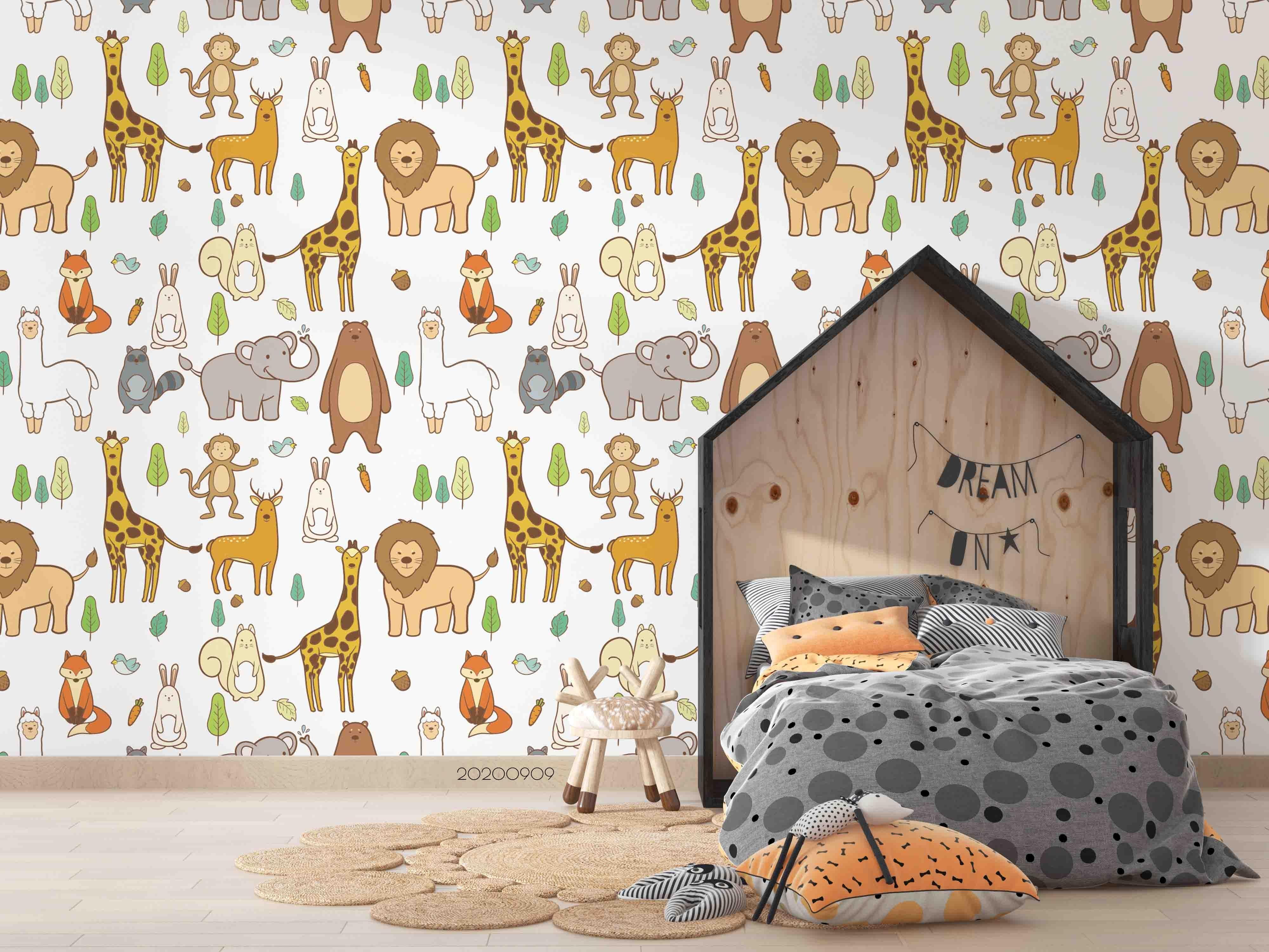 3D Cartoon Lion Giraffe Elephant Animal Wall Mural Wallpaper LXL- Jess Art Decoration
