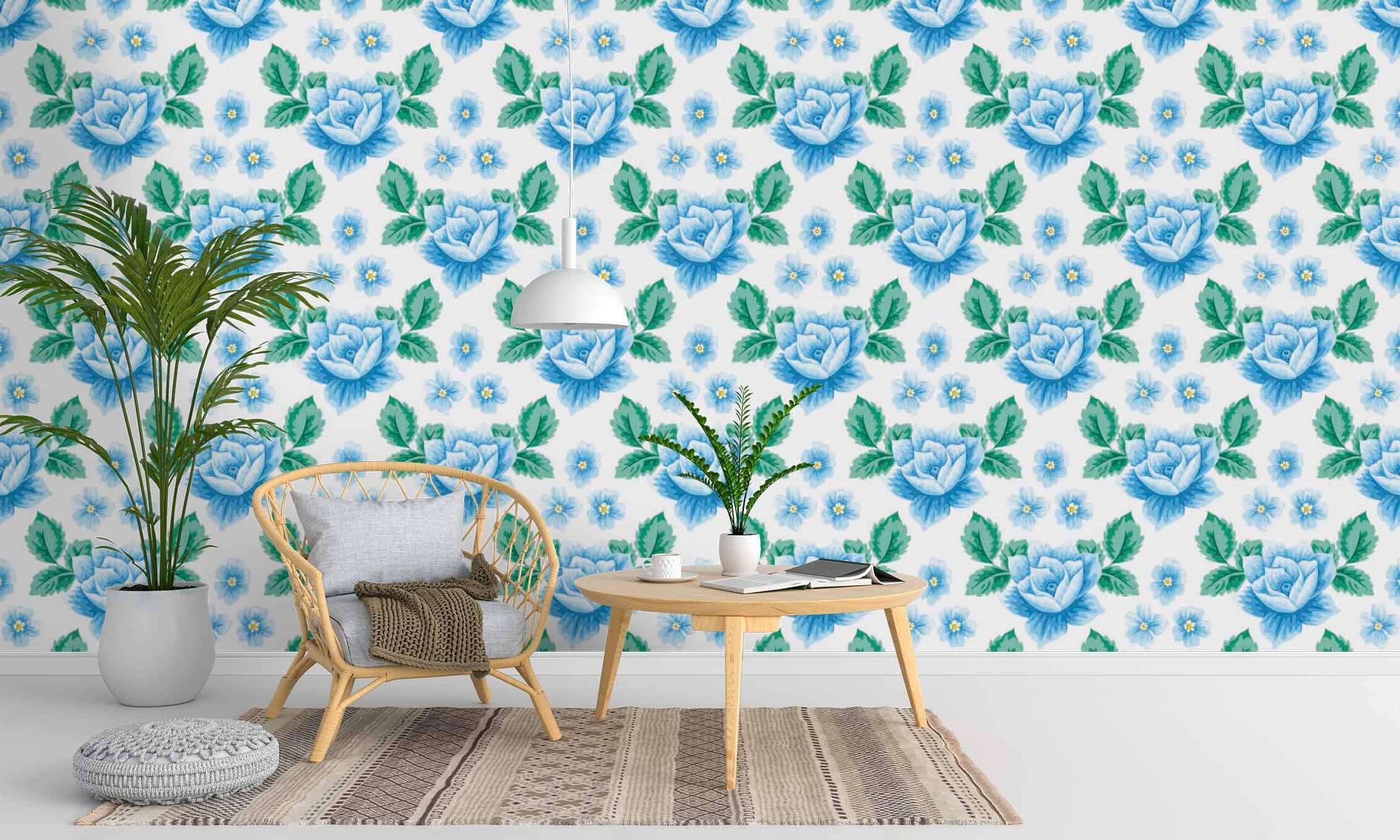 3D Blue Floral Wall Mural Wallpaper SF60- Jess Art Decoration