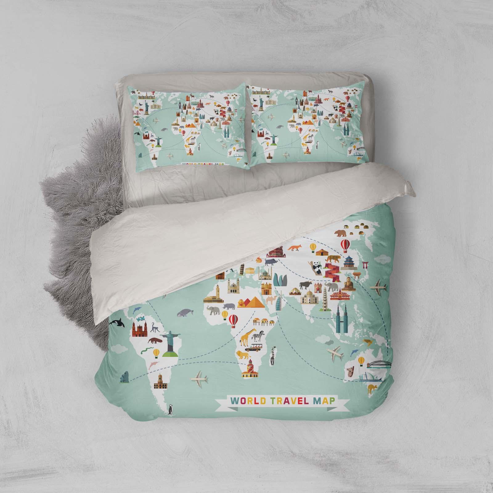 3D World Map Quilt Cover Set Bedding Set Pillowcases 91- Jess Art Decoration