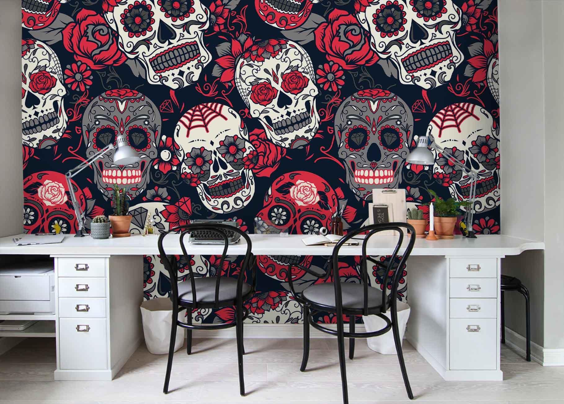 3D Floral Skull Wall Mural Wallpaper 30- Jess Art Decoration