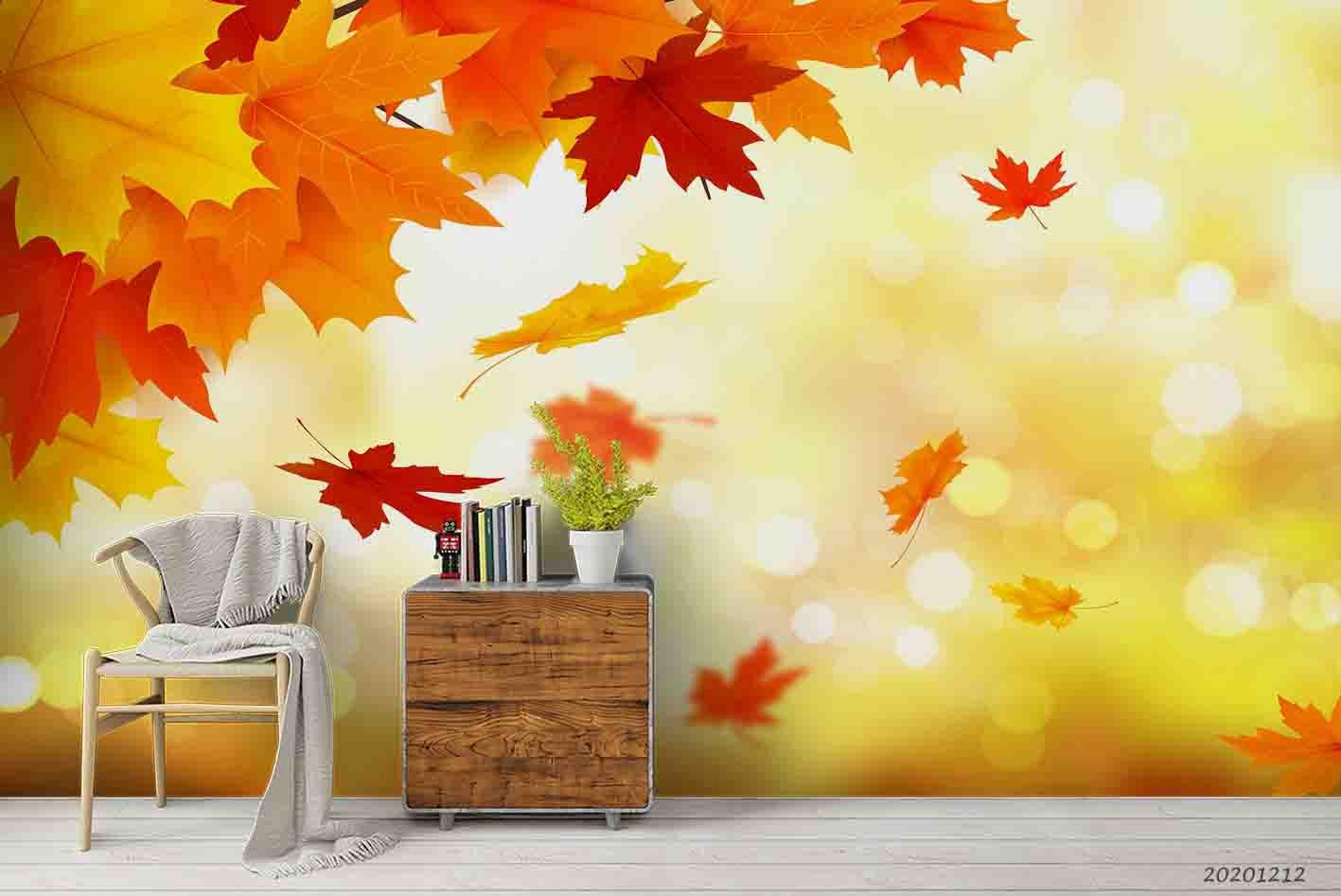 3D Embossed Autumn Maple Leaves Plant Background Wall Mural Wallpaper LXL- Jess Art Decoration