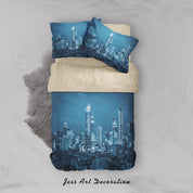 3D Blue City Building Skyscraper Night View Quilt Cover Set Bedding Set Duvet Cover Pillowcases SF81- Jess Art Decoration