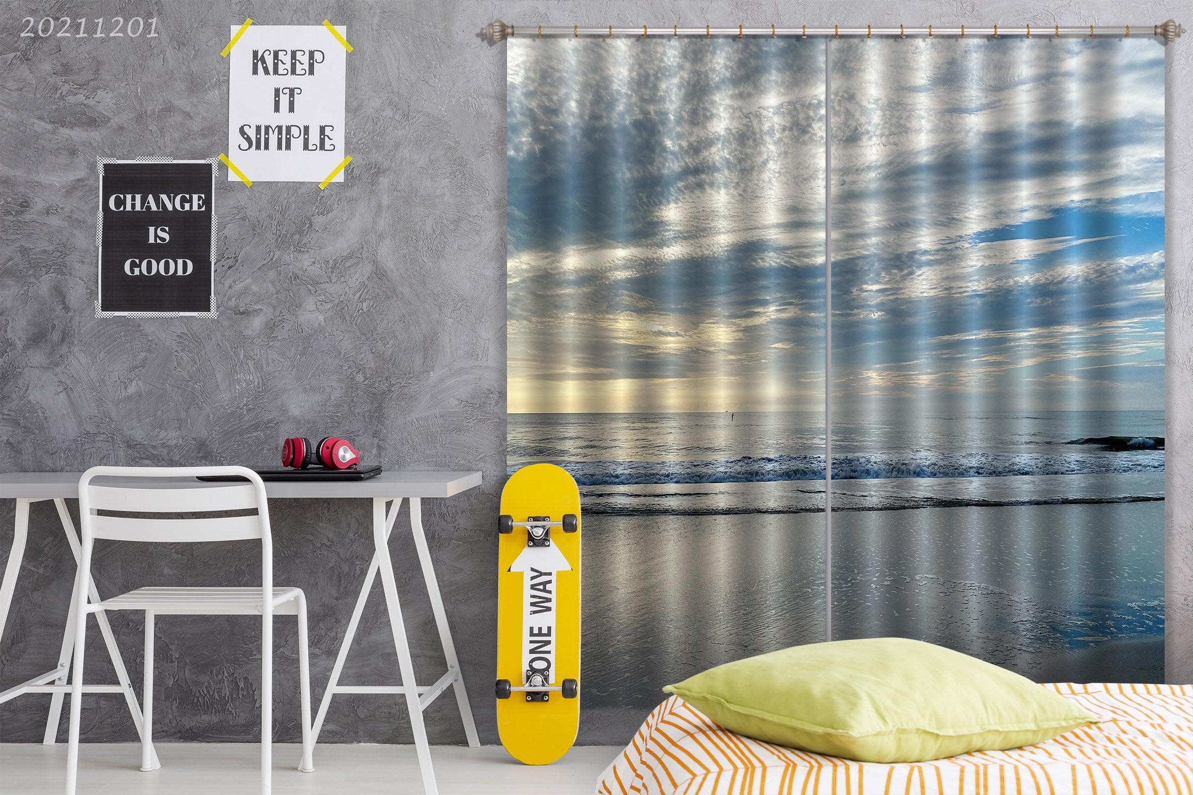 3D Sea Sky Blue Landscape Curtains and Drapes LLL 206- Jess Art Decoration