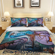 3D Abstract Colored Street Graffiti Quilt Cover Set Bedding Set Duvet Cover Pillowcases 195- Jess Art Decoration