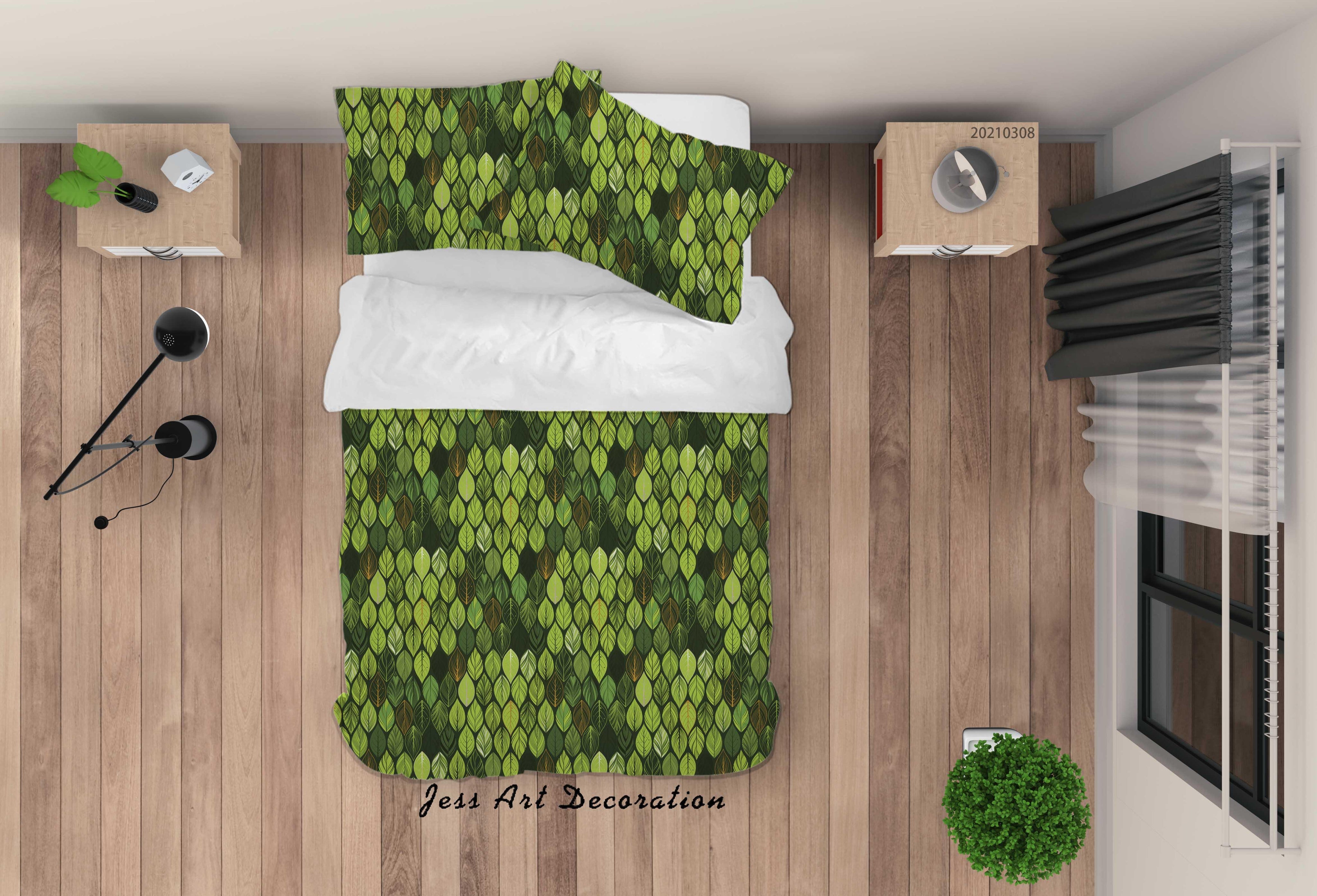 3D Abstract Green Leaf Quilt Cover Set Bedding Set Duvet Cover Pillowcases 261- Jess Art Decoration