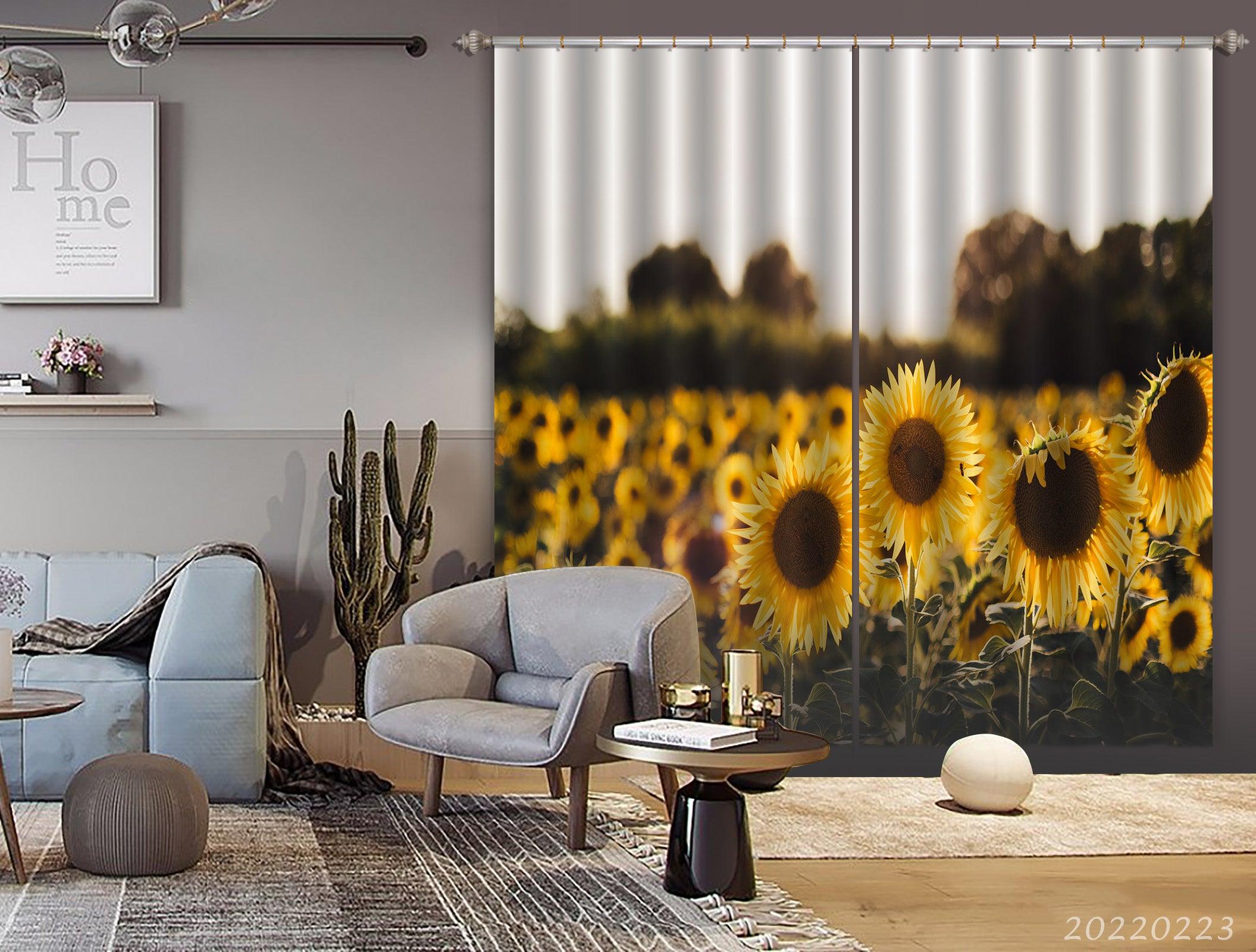 3D Yellow Sunflower Field Sunbeam Curtains and Drapes GD 2473- Jess Art Decoration