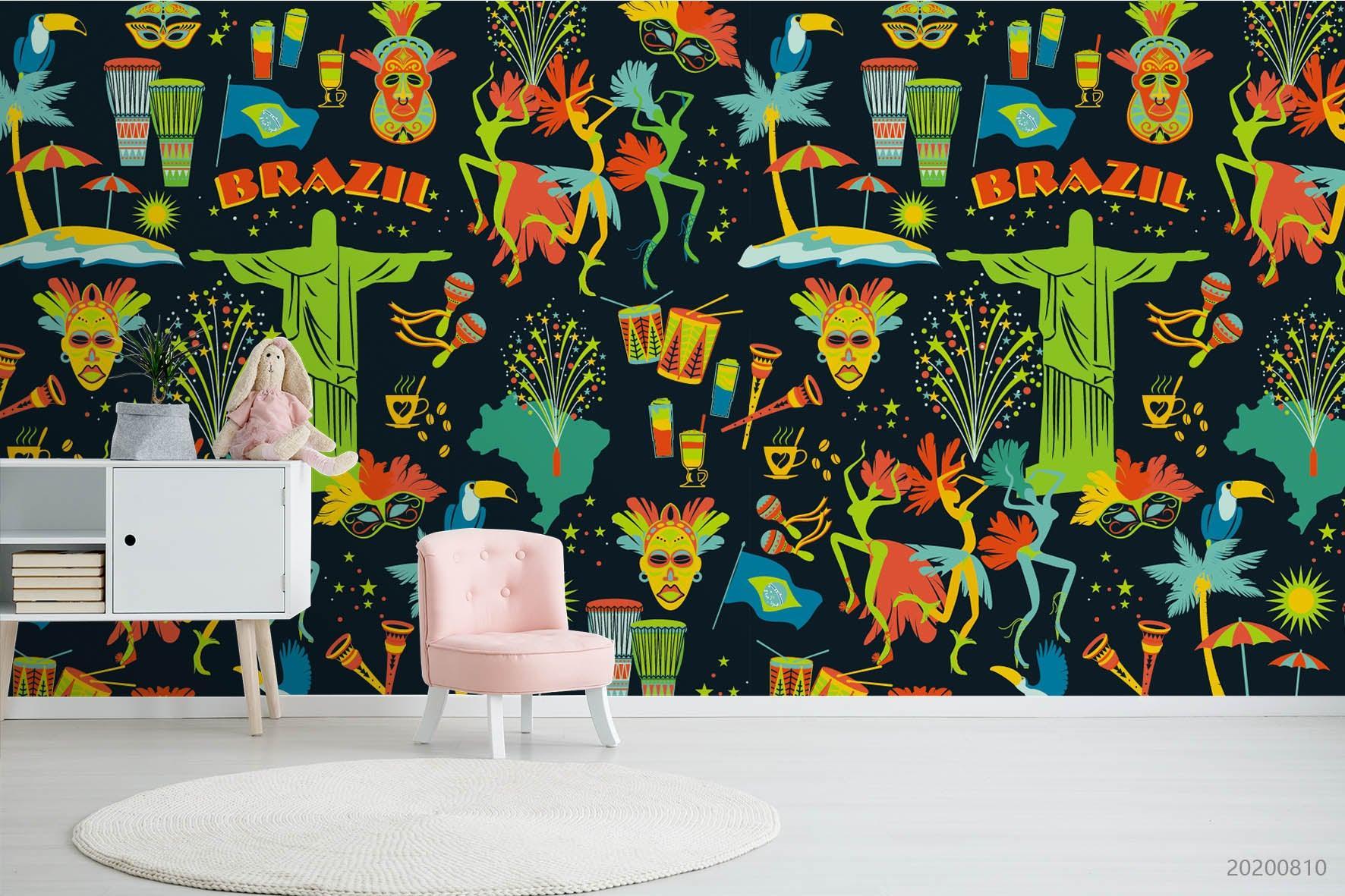 3D Cartoon Colorful Brazil Sign Wall Mural Wallpaper LXL 945- Jess Art Decoration