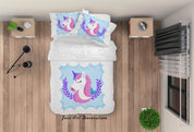 3D White Blue Unicorn Quilt Cover Set Bedding Set Duvet Cover Pillowcases SF257- Jess Art Decoration