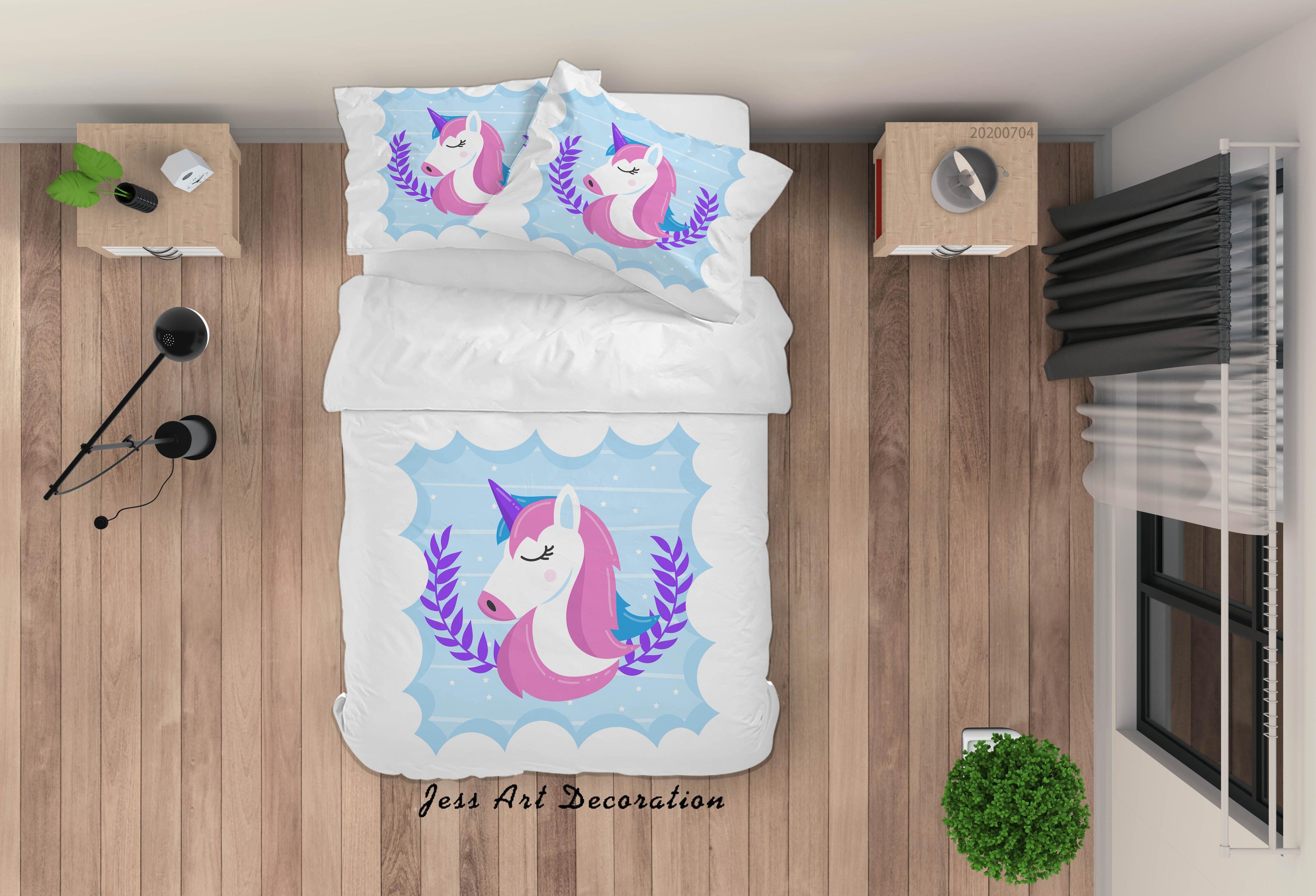 3D White Blue Unicorn Quilt Cover Set Bedding Set Duvet Cover Pillowcases SF257- Jess Art Decoration