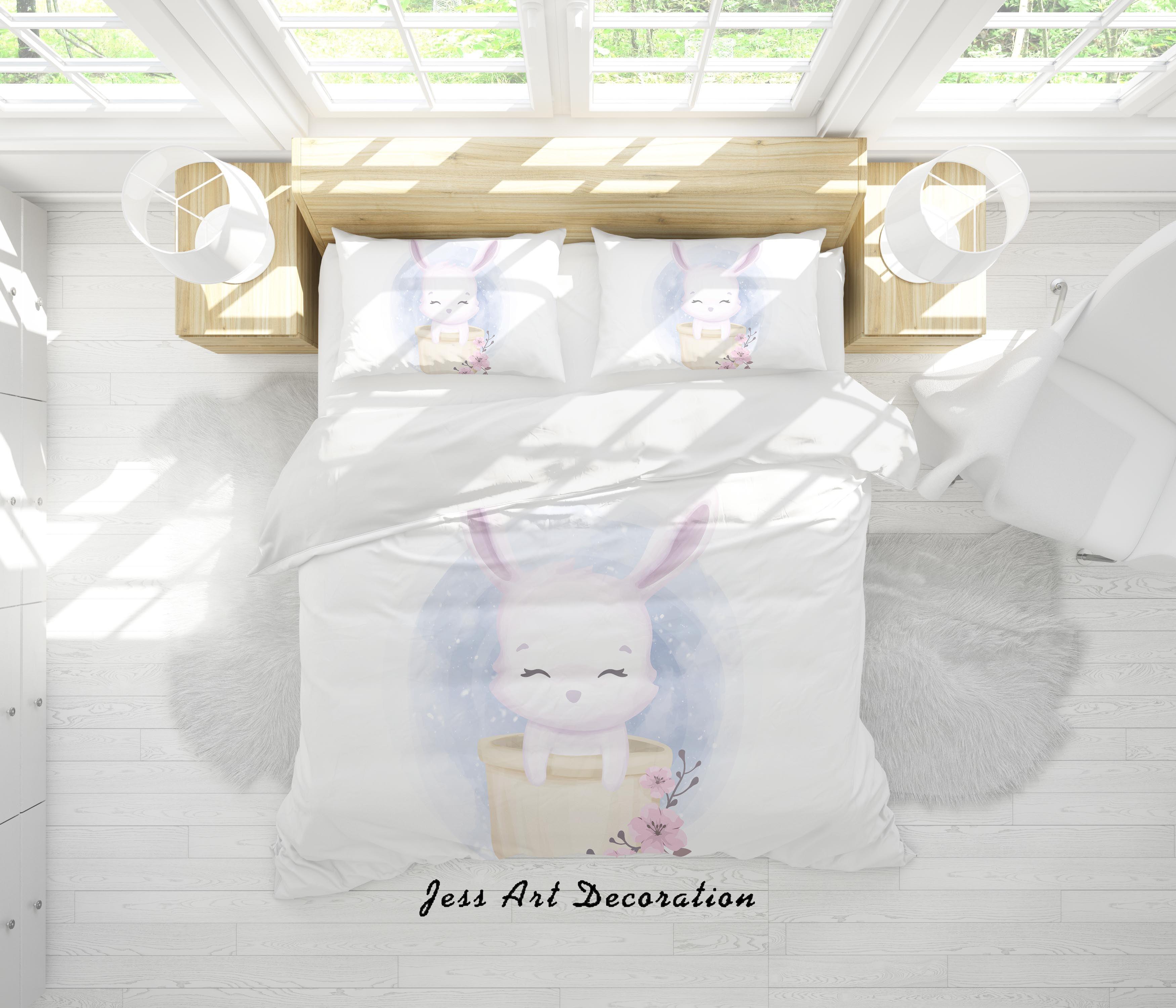 3D White Cartoon Rabbit Quilt Cover Set Bedding Set Duvet Cover Pillowcases SF133- Jess Art Decoration