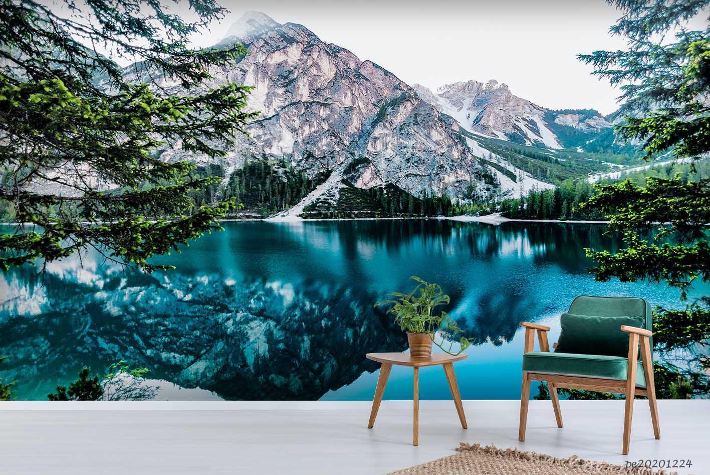 3D Mountain Lake Forest Landscape Wall Mural Wallpaper LQH 648- Jess Art Decoration