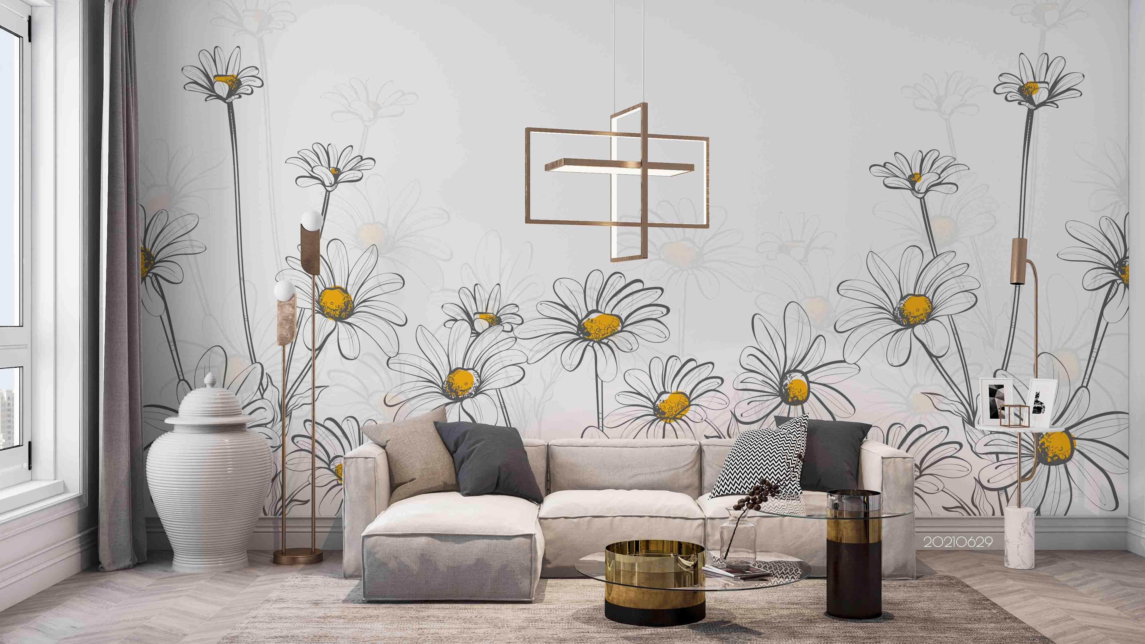 3D Hand Drawn White Chrysanthemum Wall Mural Wallpaper LQH 2- Jess Art Decoration