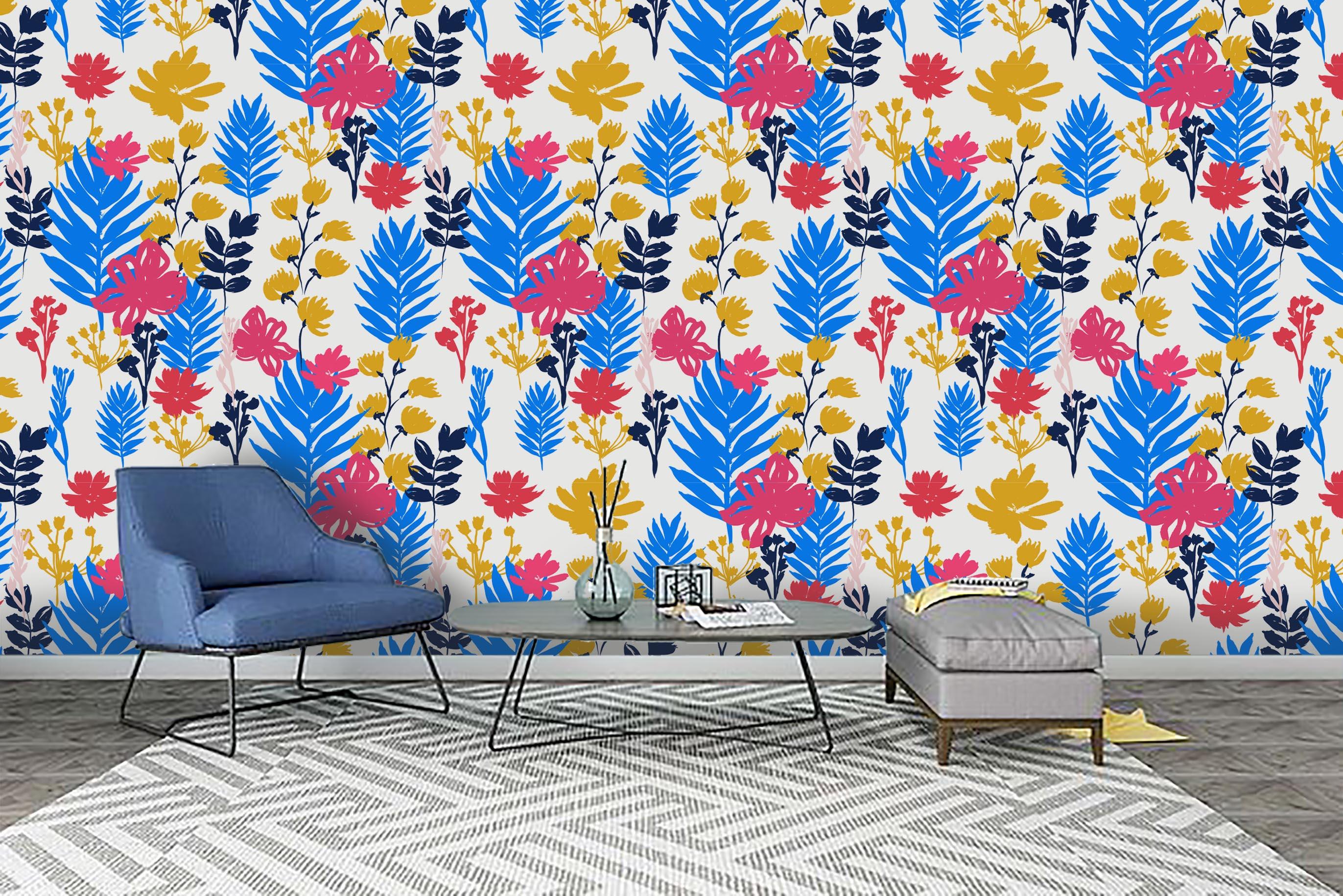 3D Blue Yellow Leaves Wall Mural Wallpaper 34- Jess Art Decoration