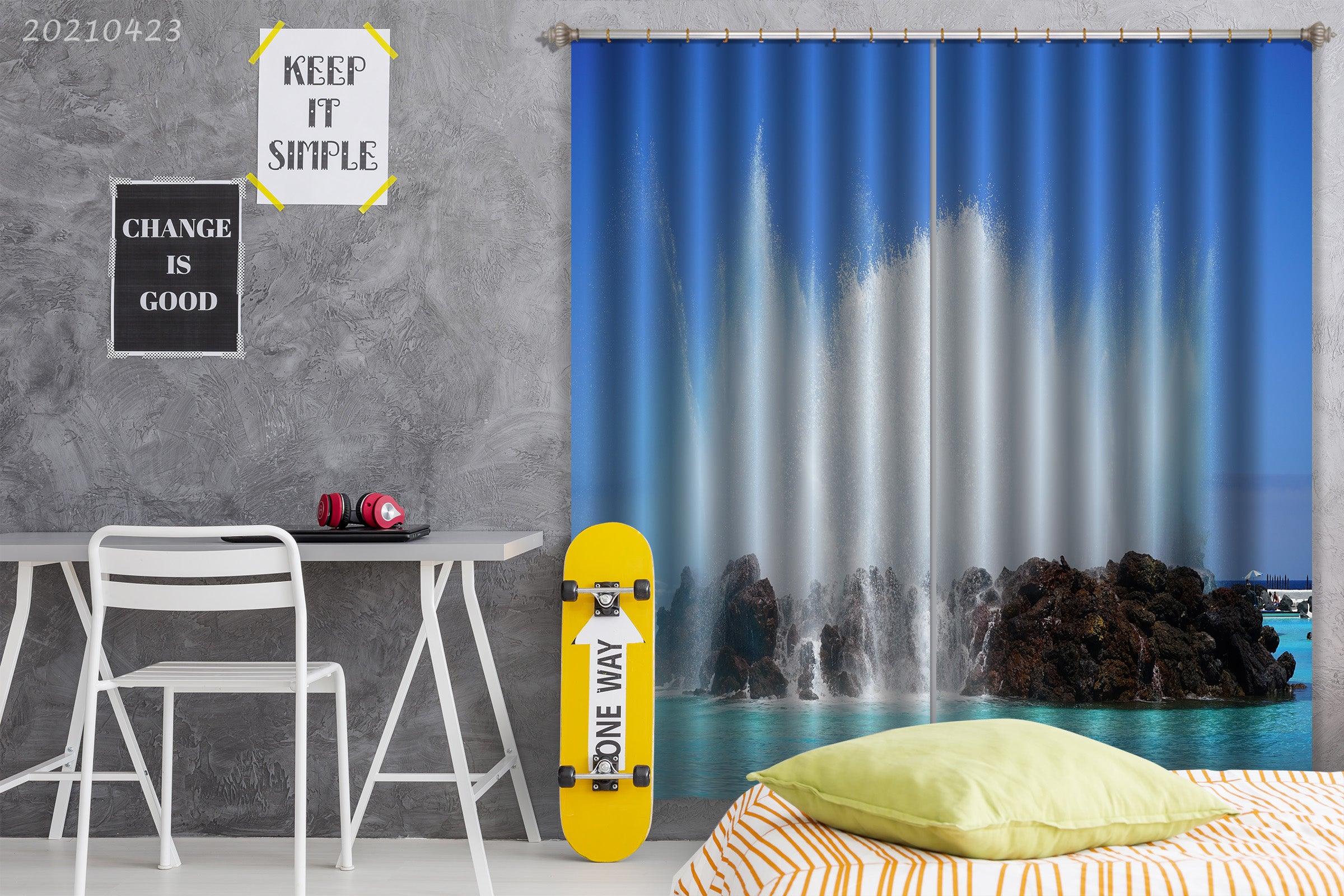 3D Reef Mountain Ocean Coastline Scenery Curtains and Drapes GD 1306- Jess Art Decoration