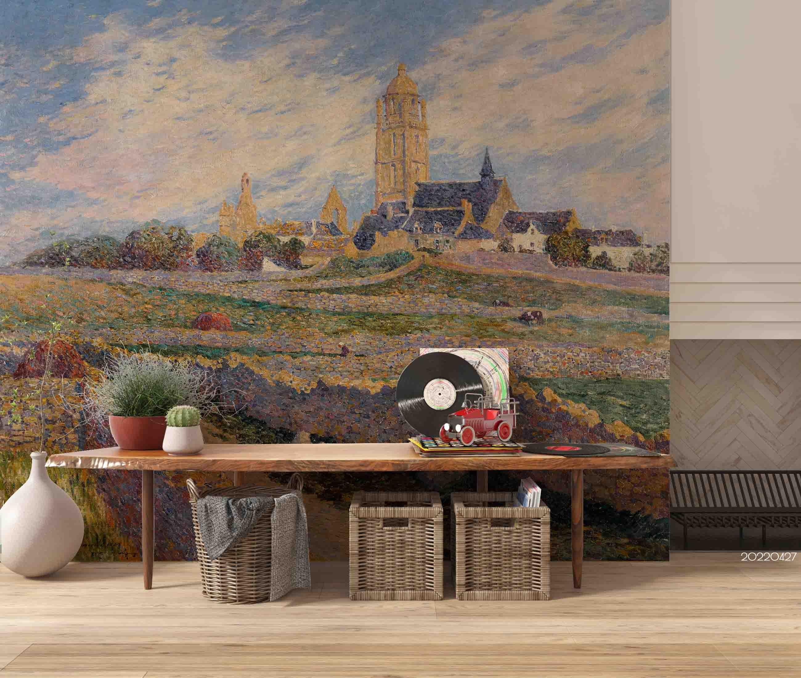 3D Countryside Architecture Field Oil Painting Wall Mural Wallpaper GD 4397- Jess Art Decoration