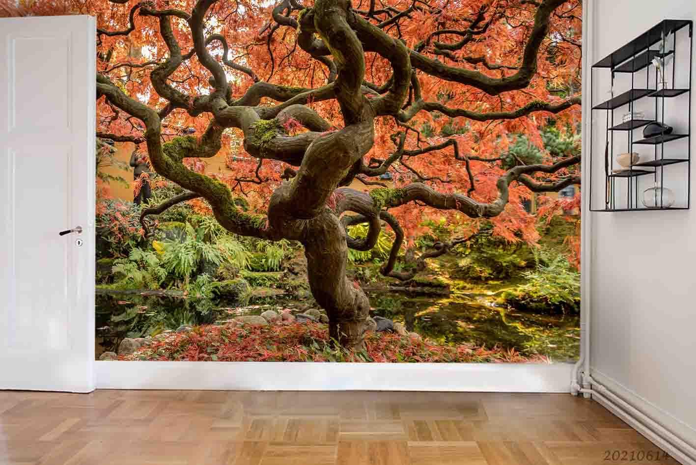 3D Red Maple Woods Wall Mural Wallpaper SWW2347- Jess Art Decoration