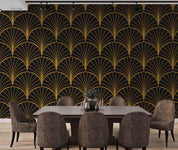 3D Black Golden Fan Geometry art deco fan geometric pattern wall mural wallpaper for dining room - view 3