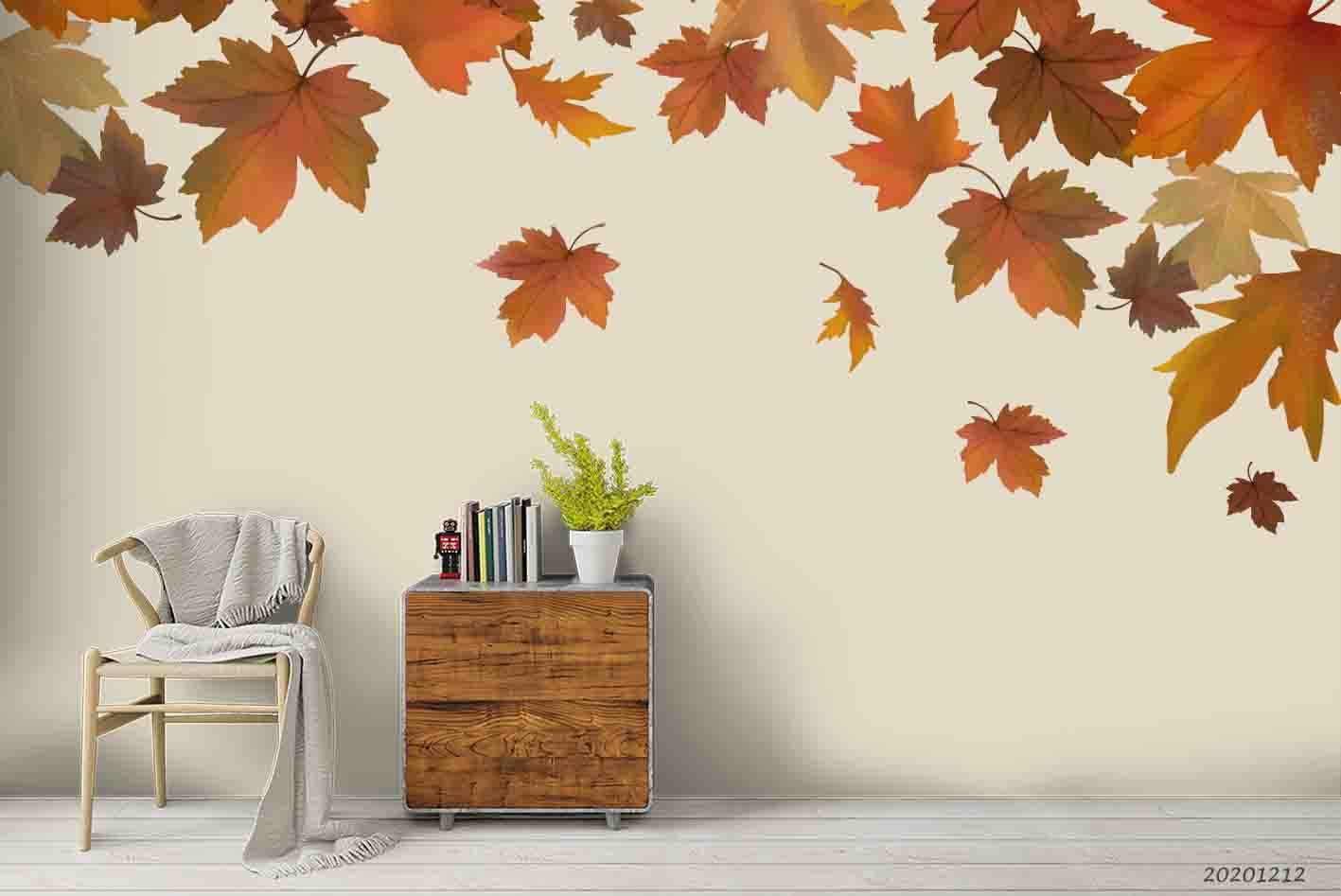 3D Embossed Autumn Maple Leaves Plant Wall Mural Wallpaper LXL- Jess Art Decoration