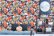 3D Hand Drawn Red Blue Leaves Plant Pattern Wall Mural Wallpaper LXL 2804- Jess Art Decoration