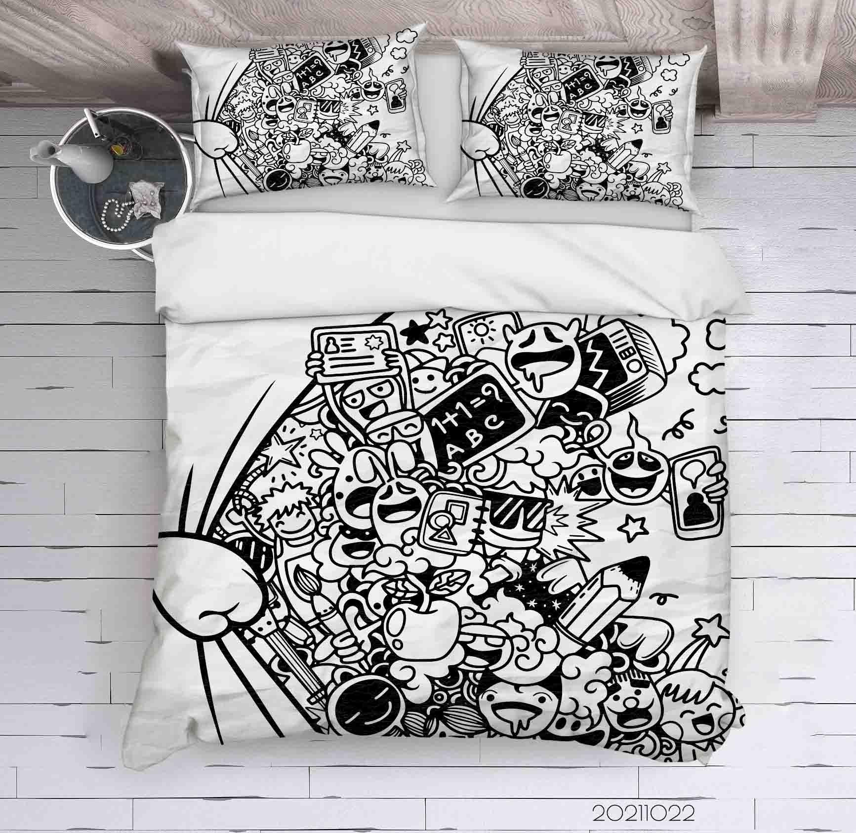 3D Cartoon Grey Monster Graffiti Quilt Cover Set Bedding Set Duvet Cover Pillowcases 46- Jess Art Decoration