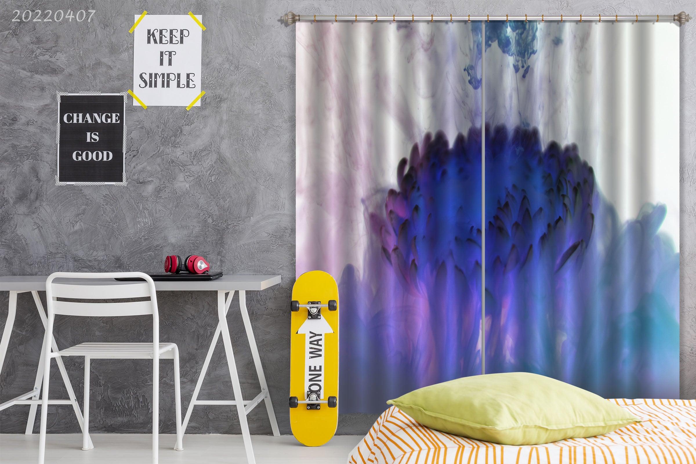 3D Abstract Blue Floral Texture Pattern Curtains and Drapes GD 3576- Jess Art Decoration