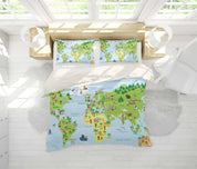 3D Green Animals World Map Quilt Cover Set Bedding Set Pillowcases 55- Jess Art Decoration