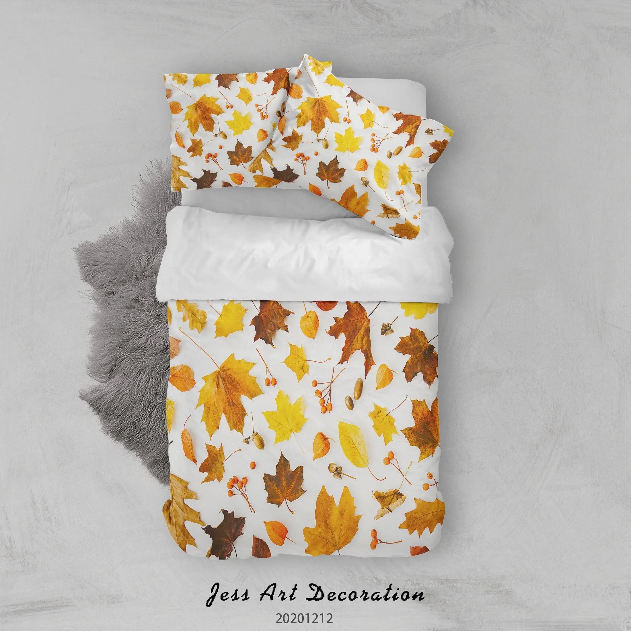 3D Hand Drawn Yellow Maple Leaves Plant Quilt Cover Set Bedding Set Duvet Cover Pillowcases LXL- Jess Art Decoration
