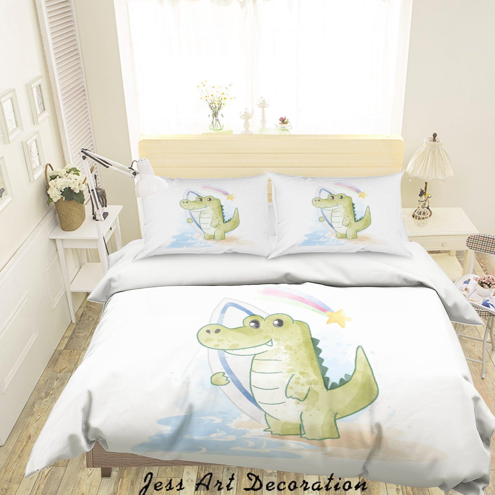 3D White Crocodile Surf Quilt Cover Set Bedding Set Duvet Cover Pillowcases SF34- Jess Art Decoration