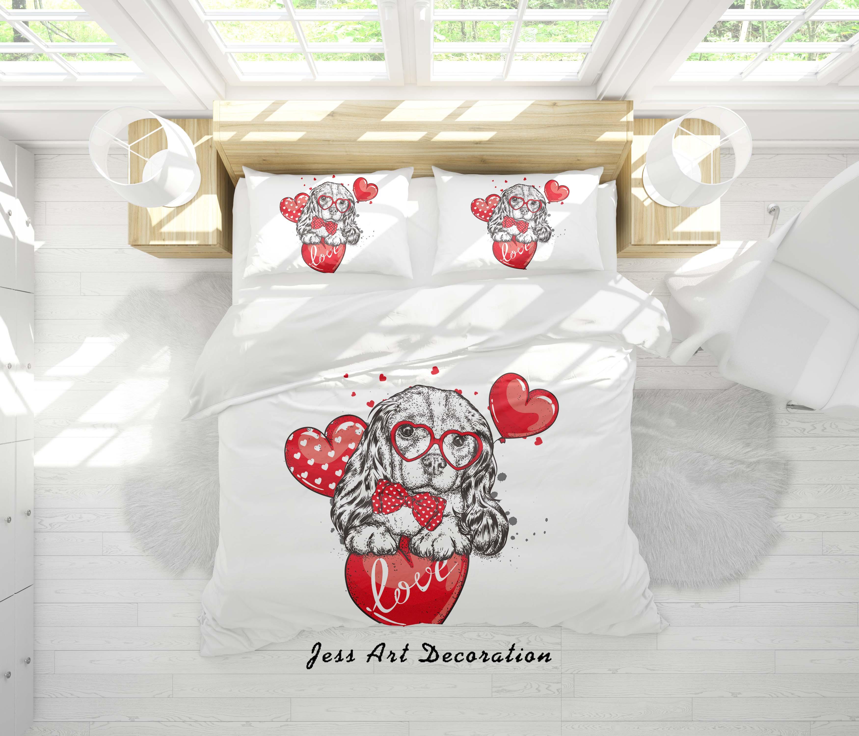 3D White Red Dog Balloon Quilt Cover Set Bedding Set Duvet Cover Pillowcases SF160- Jess Art Decoration
