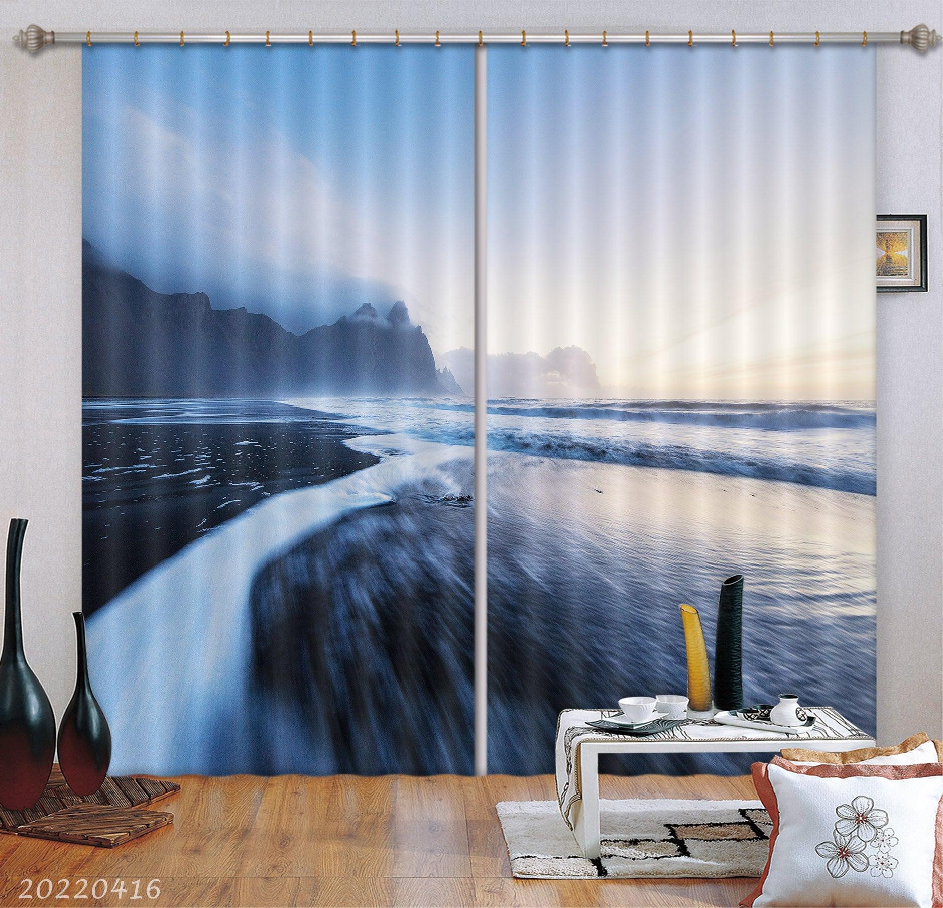 3D Landscape Ocean Wave Beach Mountain Curtains and Drapes GD 4492- Jess Art Decoration