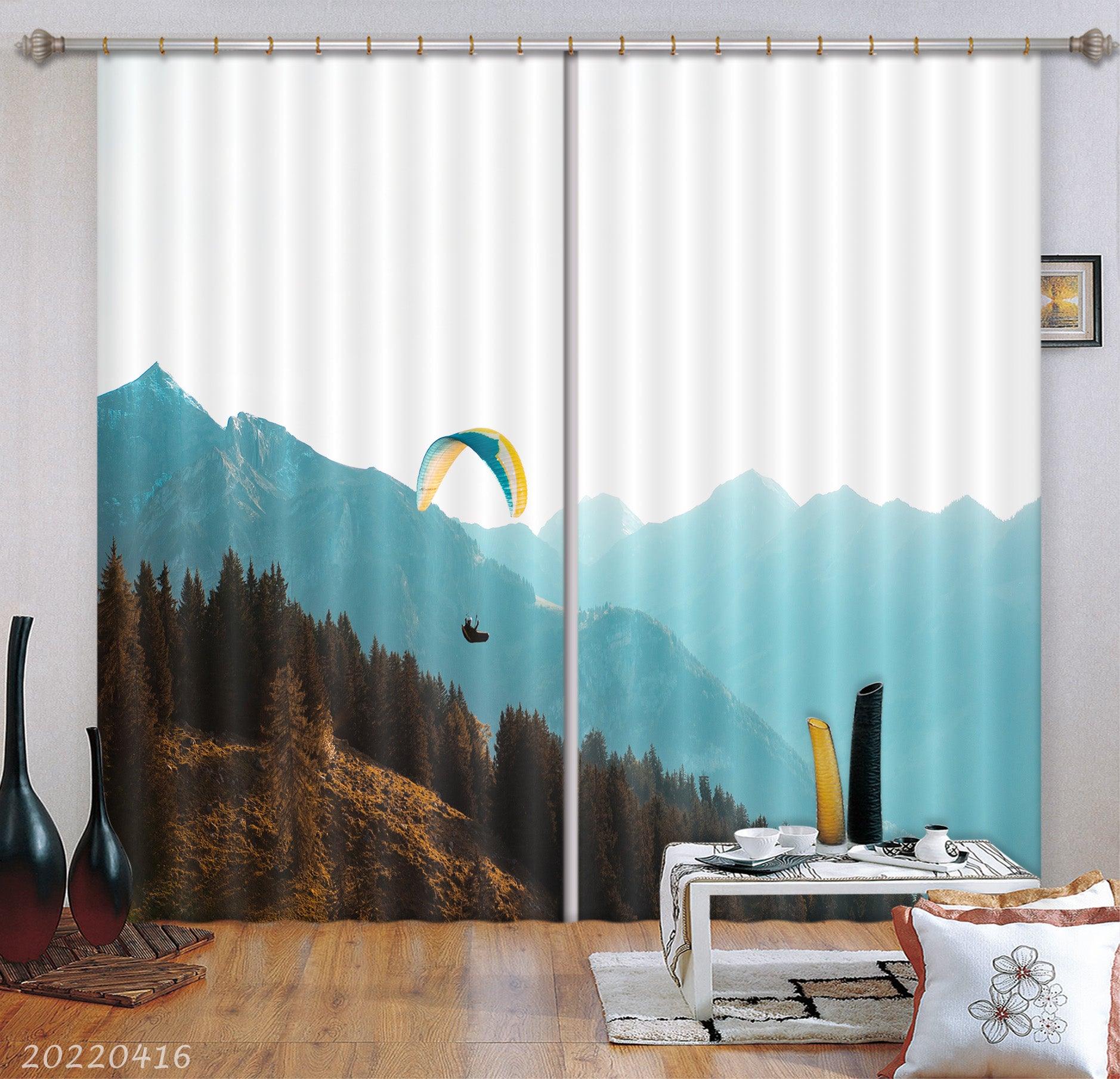3D Landscape Peak Parachute Forest Trees Curtains and Drapes GD 4484- Jess Art Decoration
