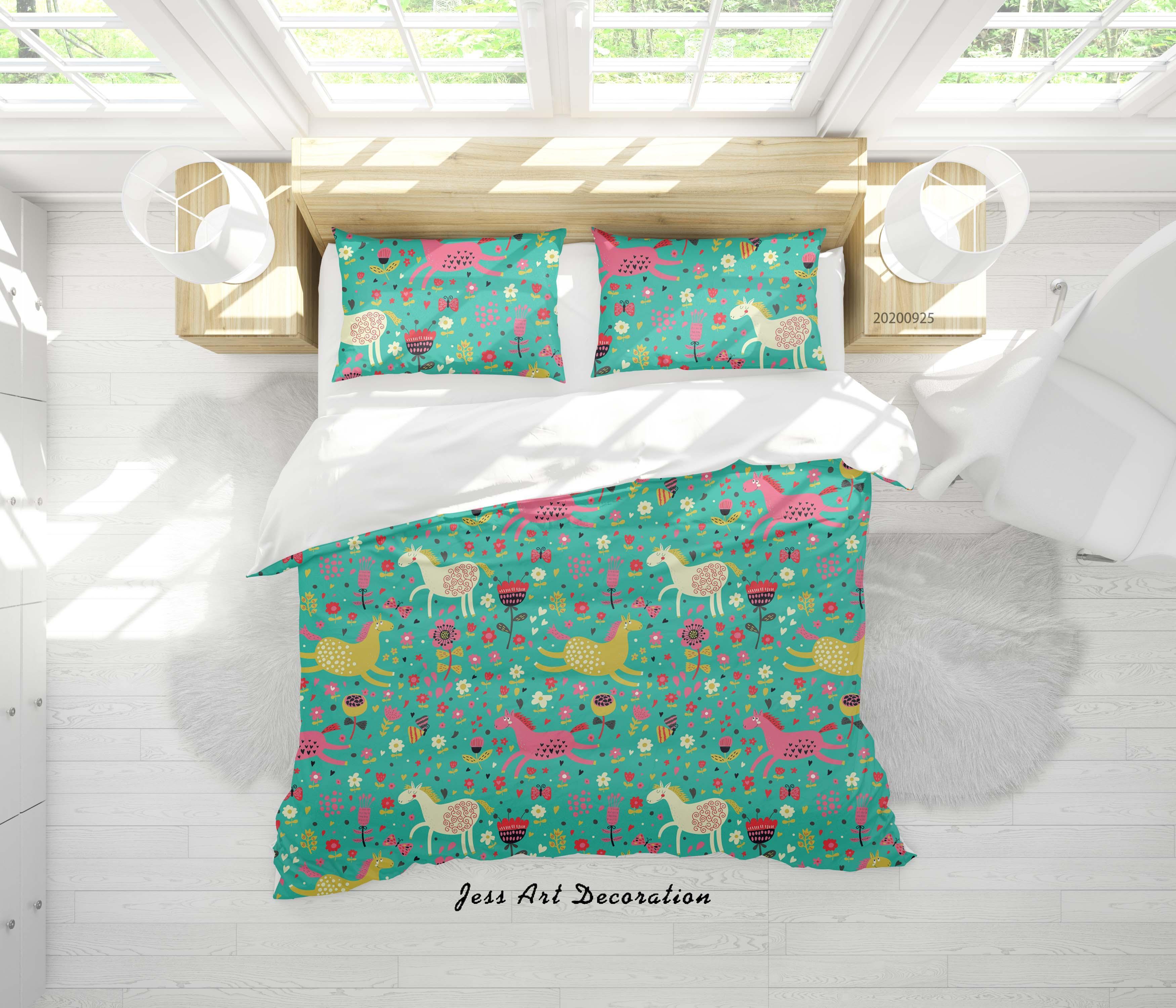 3D Cartoon Animal Horse Pattern Quilt Cover Set Bedding Set Duvet Cover Pillowcases WJ 6476- Jess Art Decoration