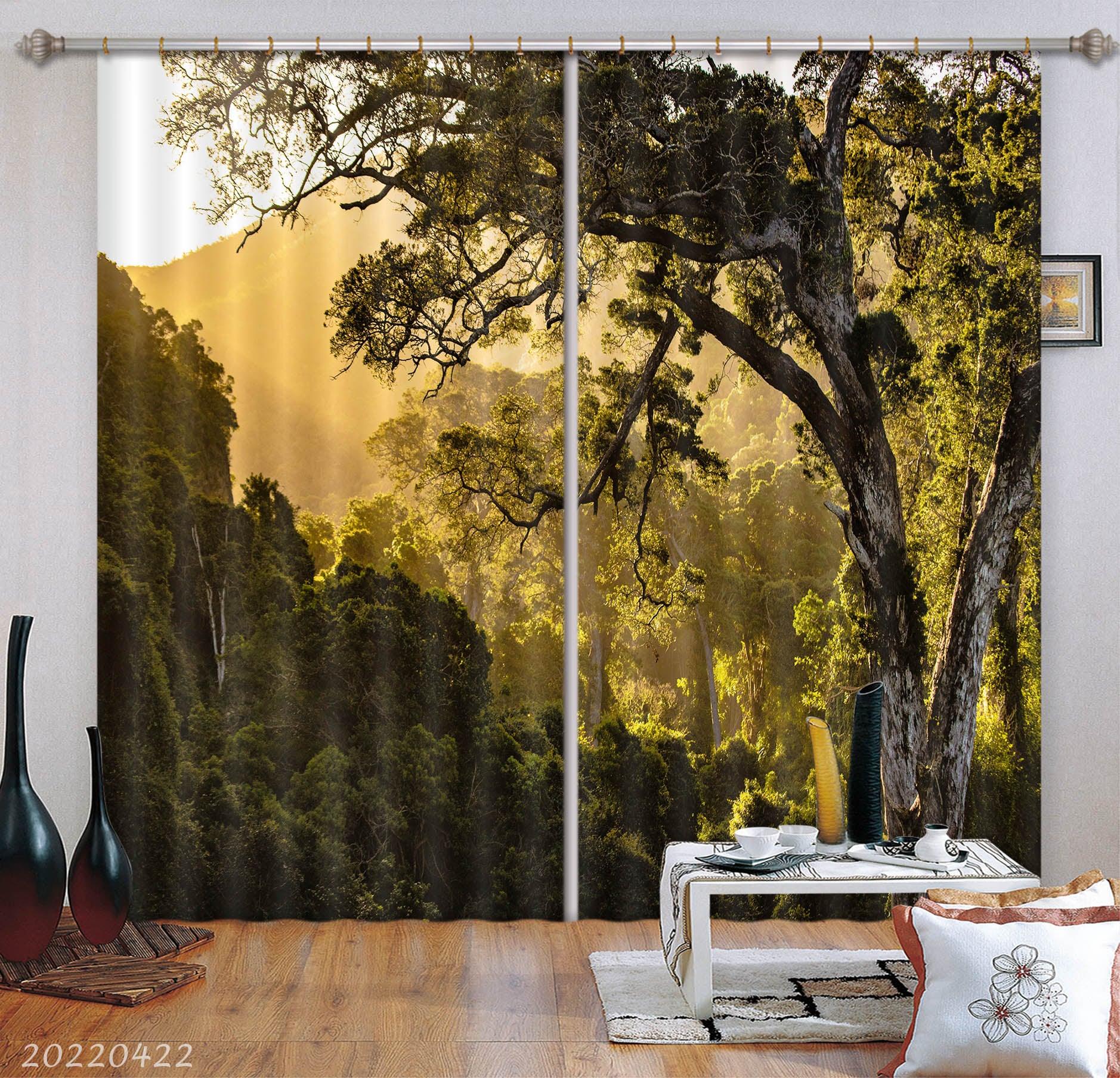 3D Landscape Mountain Forest Tree Sunbeam Curtains and Drapes GD 4195- Jess Art Decoration