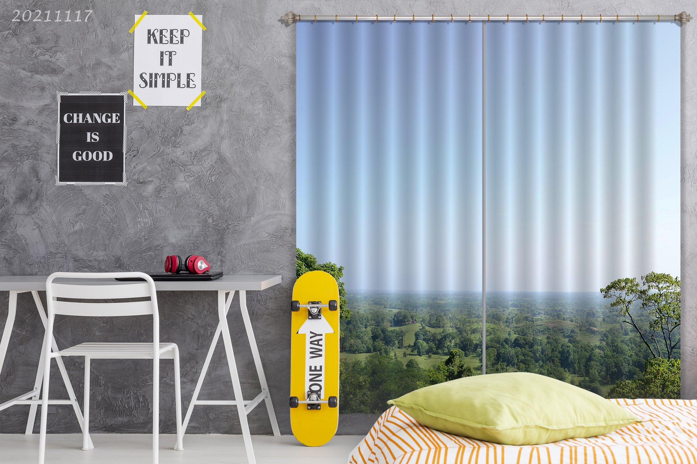 3D Sky Green Forest Landscape Curtains and Drapes LQH 211- Jess Art Decoration