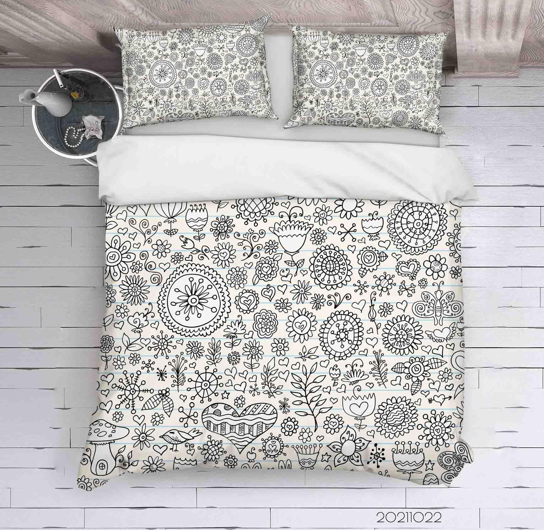 3D Abstract Grey Floral Graffiti Quilt Cover Set Bedding Set Duvet Cover Pillowcases 72- Jess Art Decoration