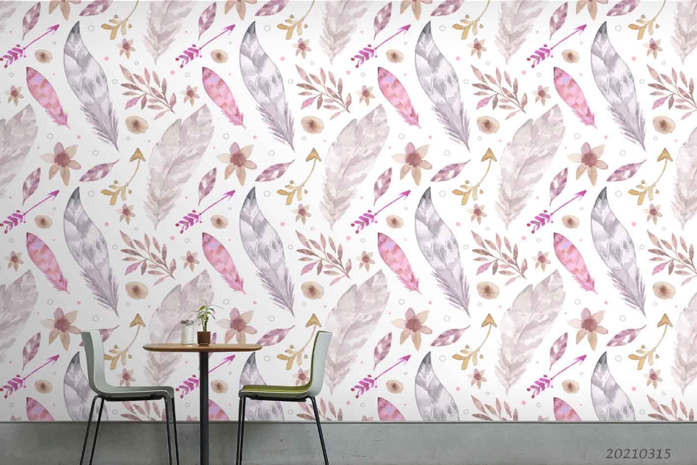 3D Hand Drawn Pink Grey Feather Wall Mural Wallpaper LQH 290- Jess Art Decoration
