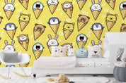 3D Cartoon Animal Ice Cream Yellow Wall Mural Wallpaper LQH 24- Jess Art Decoration