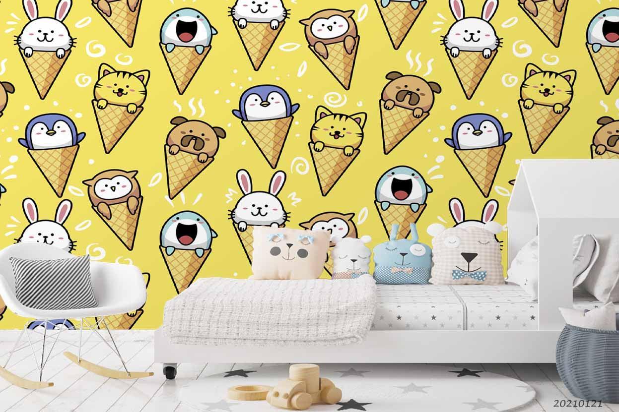 3D Cartoon Animal Ice Cream Yellow Wall Mural Wallpaper LQH 24- Jess Art Decoration