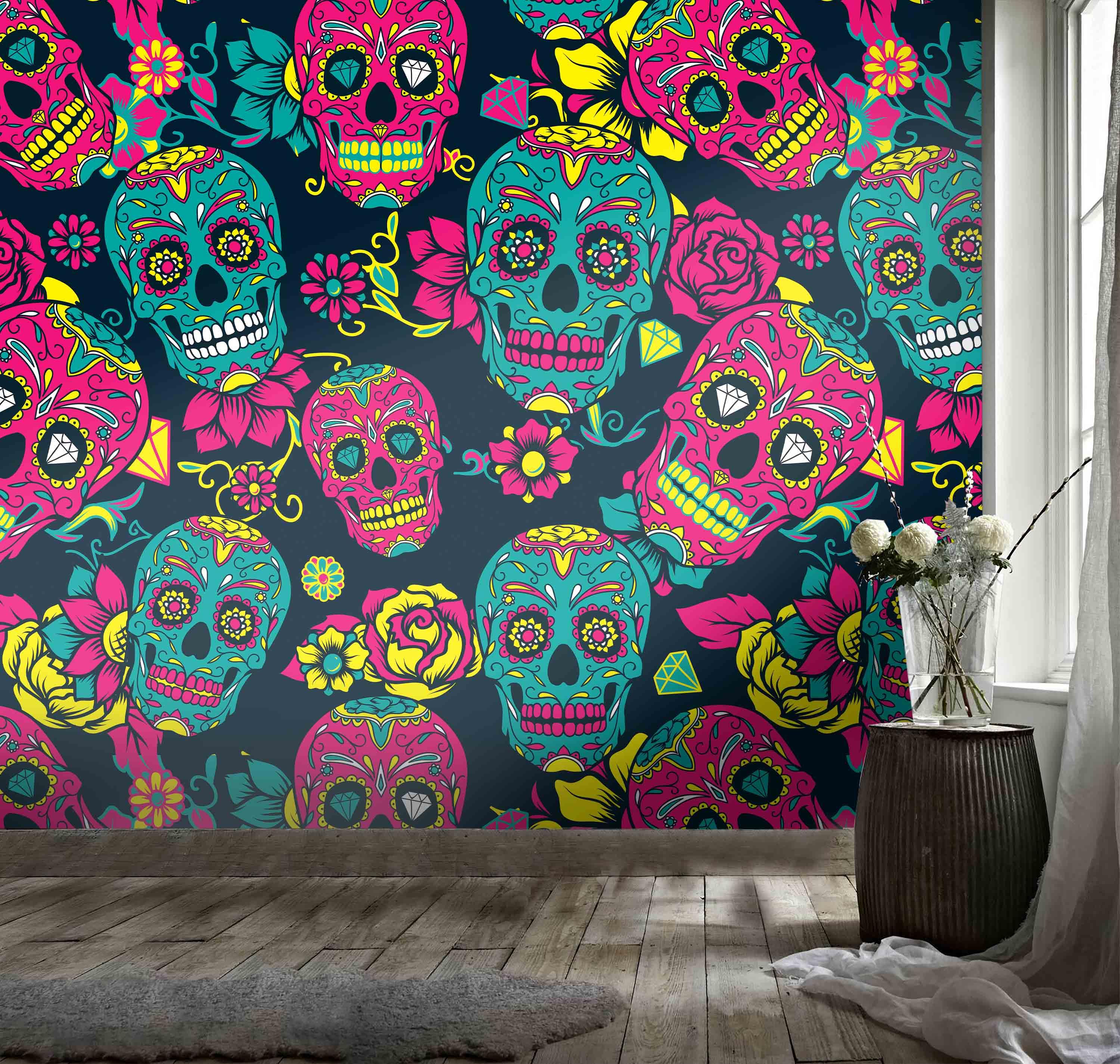 3D Skull Floral Wall Mural Wallpaper 154- Jess Art Decoration