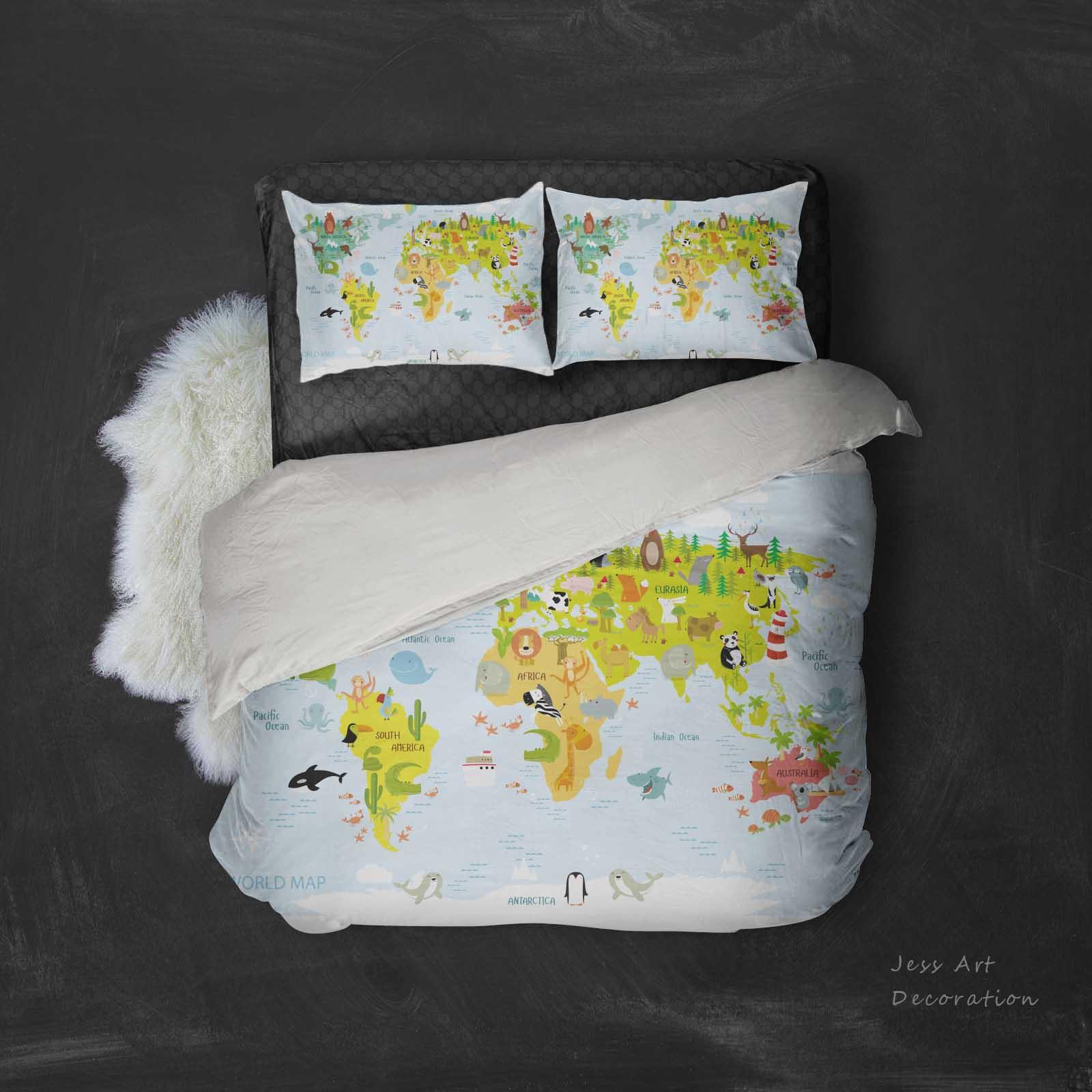 3D Blue World Map Quilt Cover Set Bedding Set Pillowcases 4- Jess Art Decoration