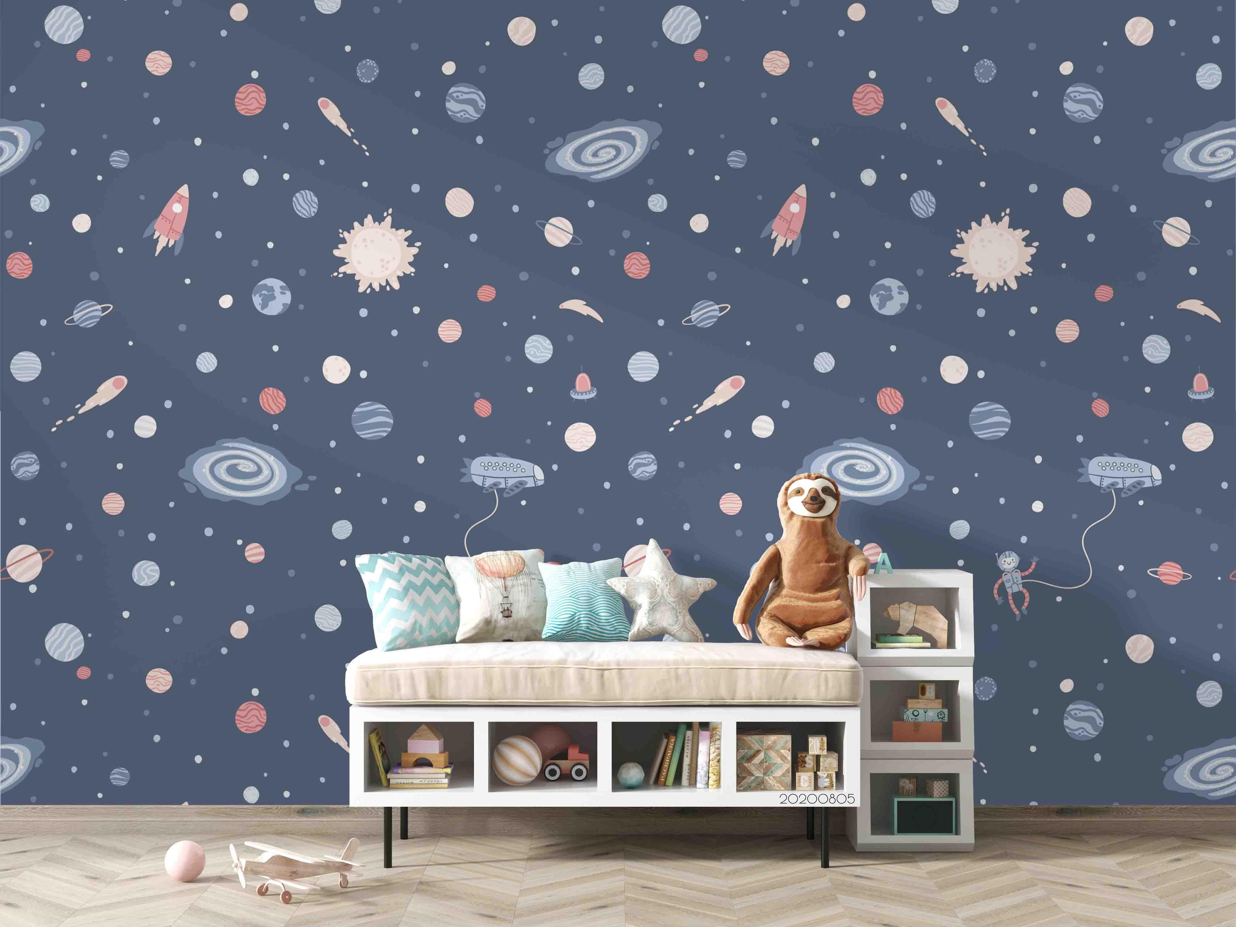3D Cartoon Space Rocket Wall Mural Wallpaper LXL 816- Jess Art Decoration