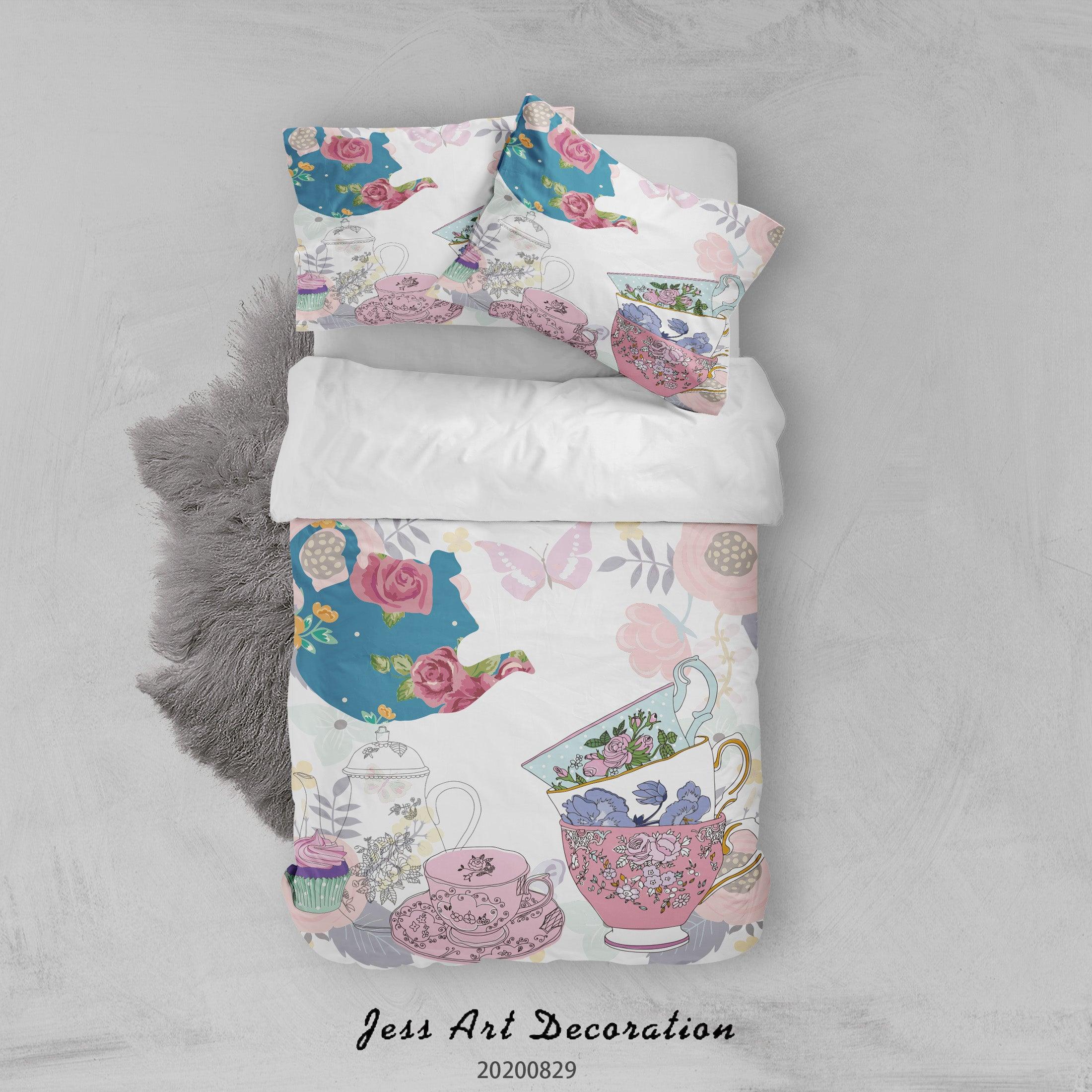 3D Abstract Hand Draw Cartoon Teapot Teacup Pattern Quilt Cover Set Bedding Set Duvet Cover Pillowcases WJ 3584- Jess Art Decoration