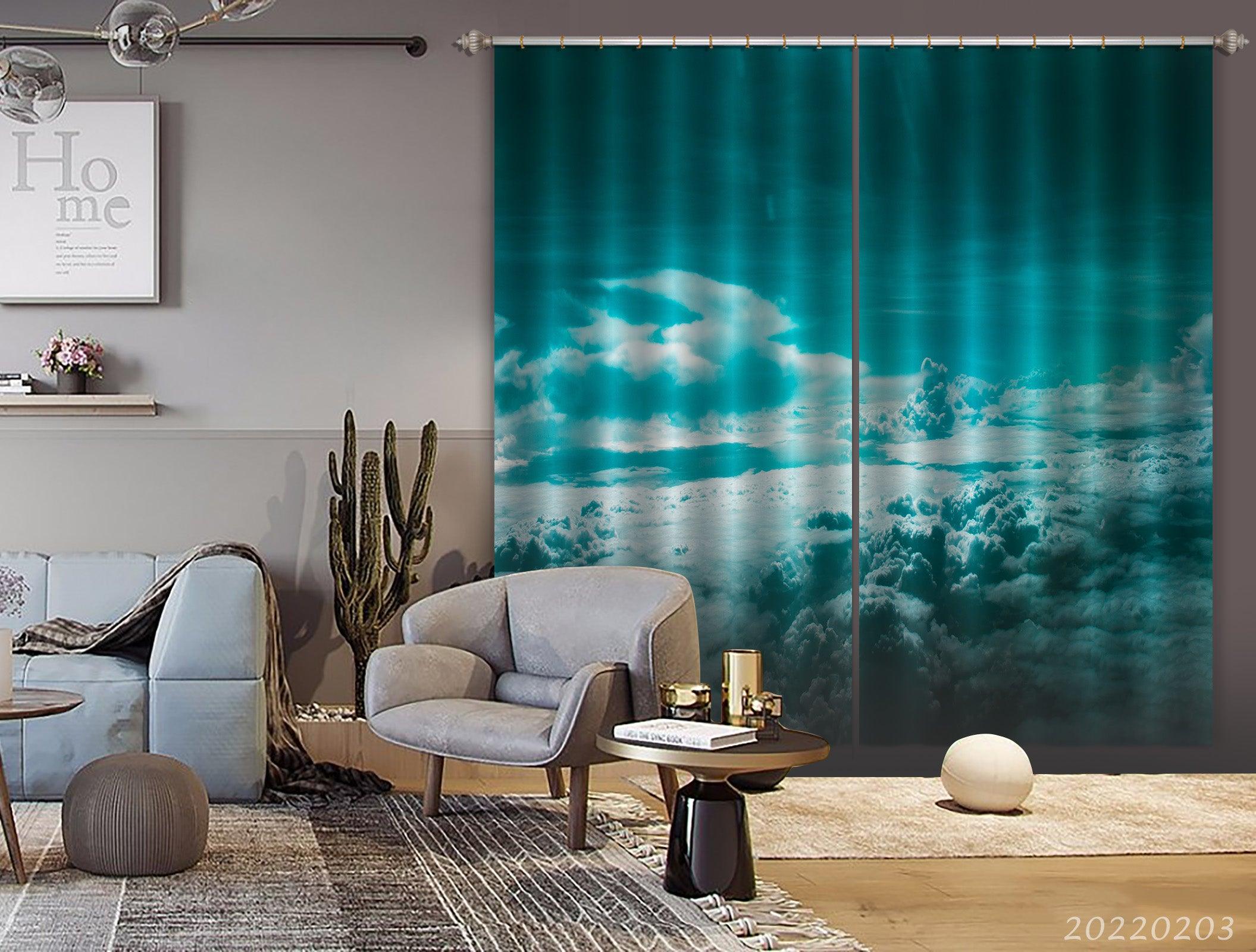 3D Abstract Blue Cumulus Cloud Scene Curtains and Drapes GD 1261- Jess Art Decoration