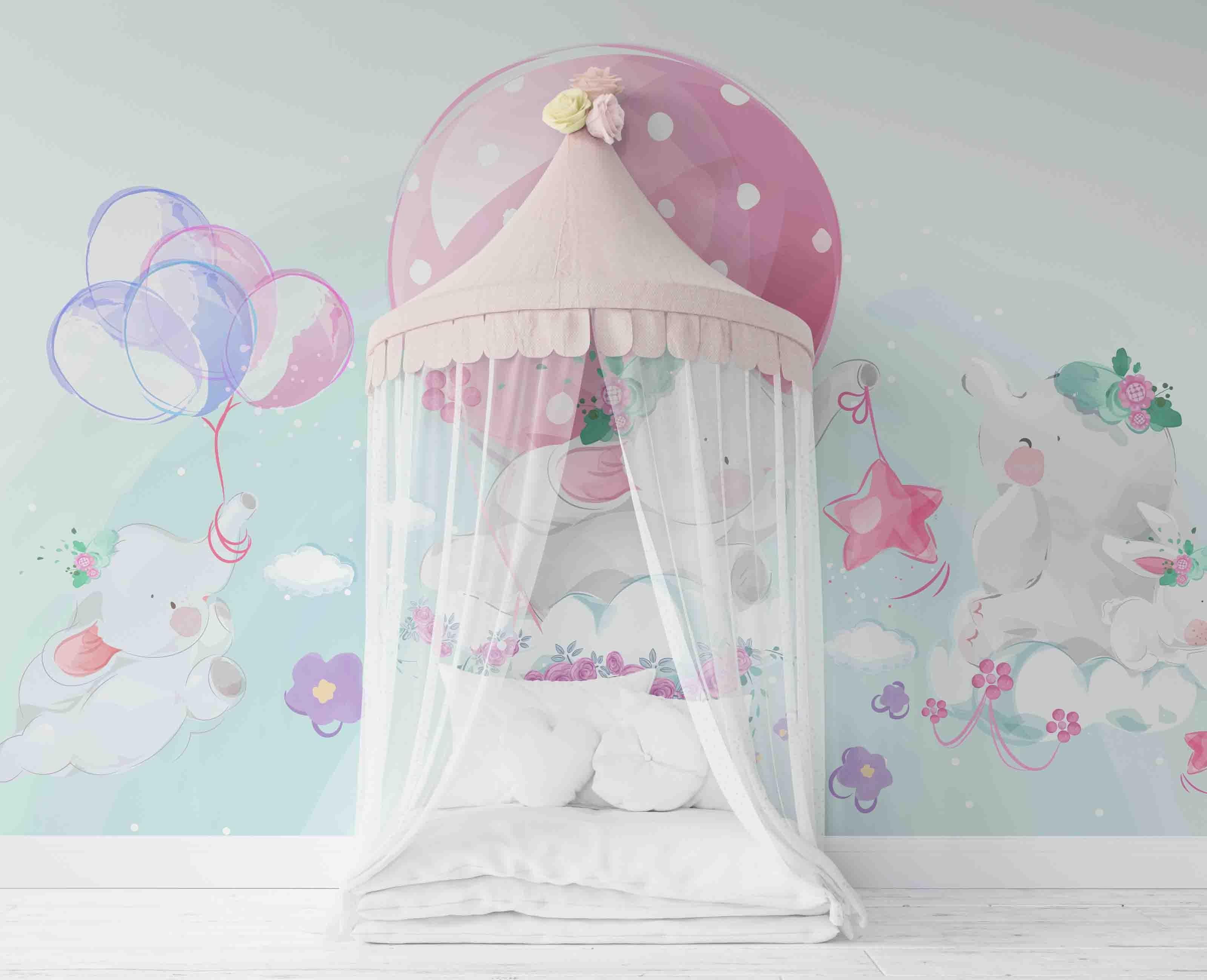 3D Floral Balloon Elephant  Wall Mural Wallpaper LXL 21- Jess Art Decoration
