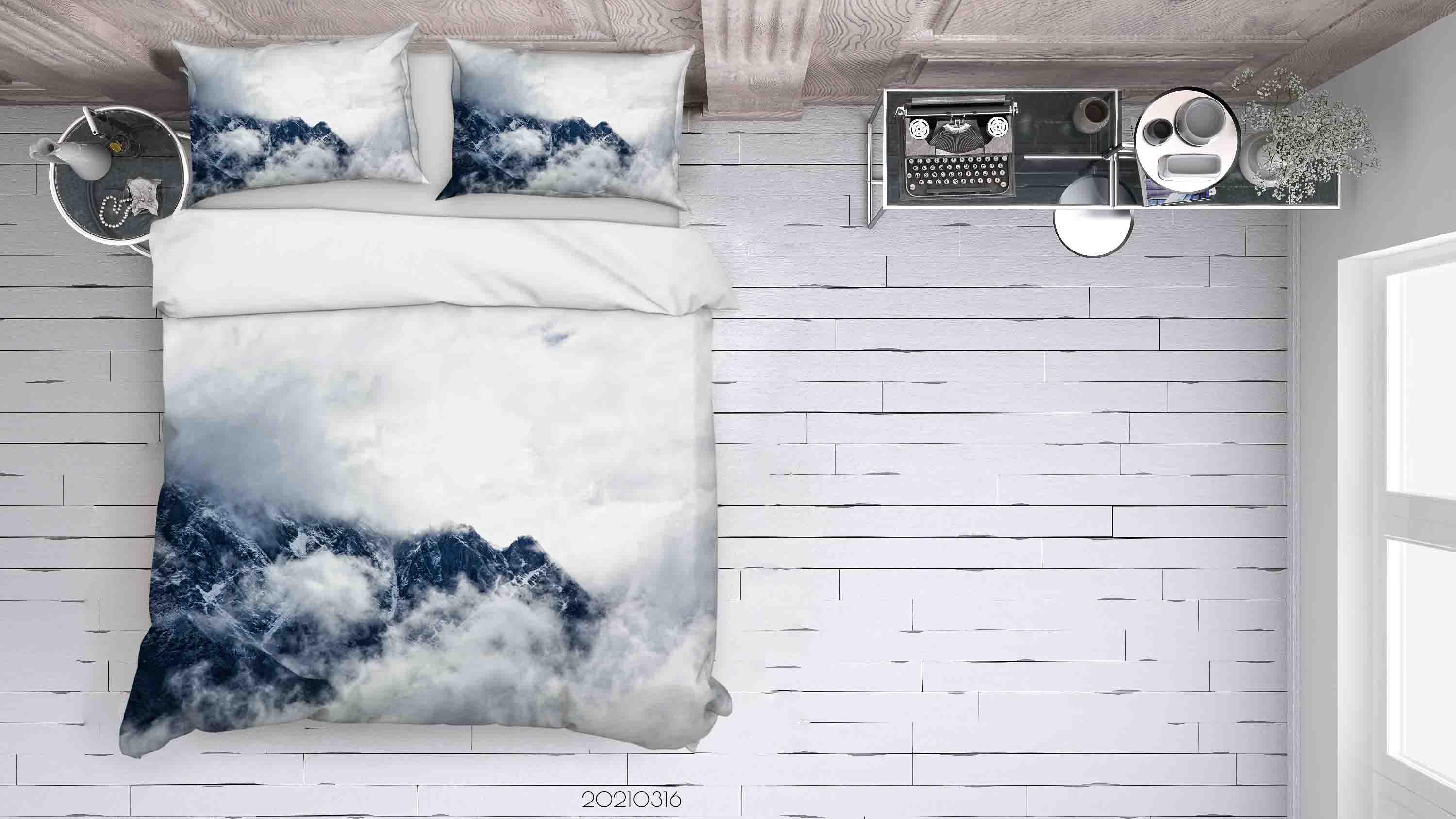 3D White Mist Mountain Landscape Quilt Cover Set Bedding Set Duvet Cover Pillowcases 198- Jess Art Decoration